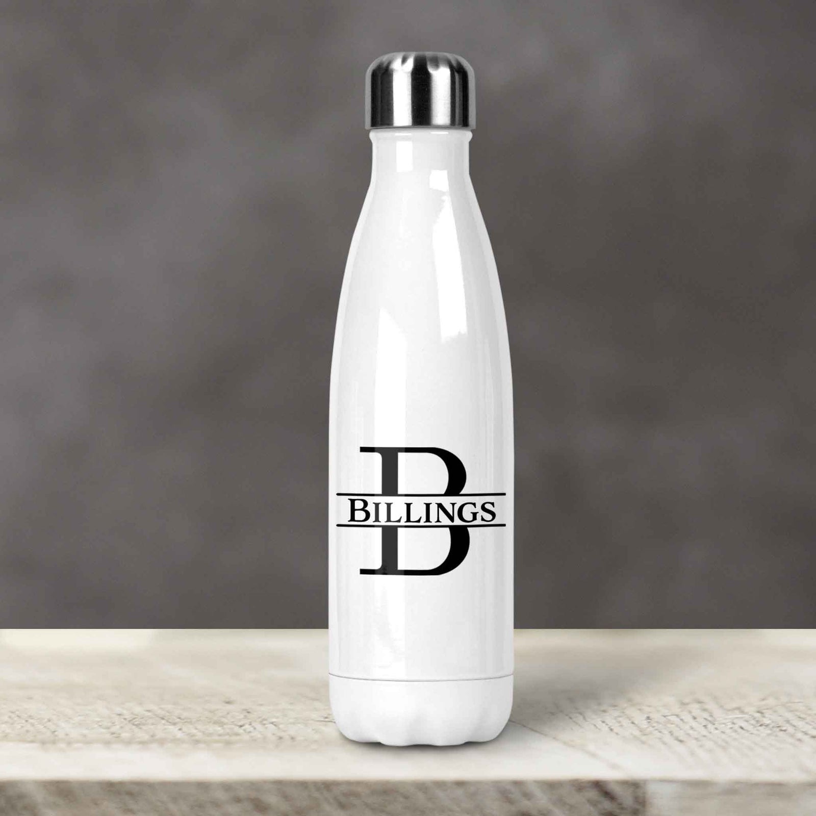 Personalized Water Bottles | Custom Stainless Steel Water Bottles | 17 oz Soda | Split Letter Monogram