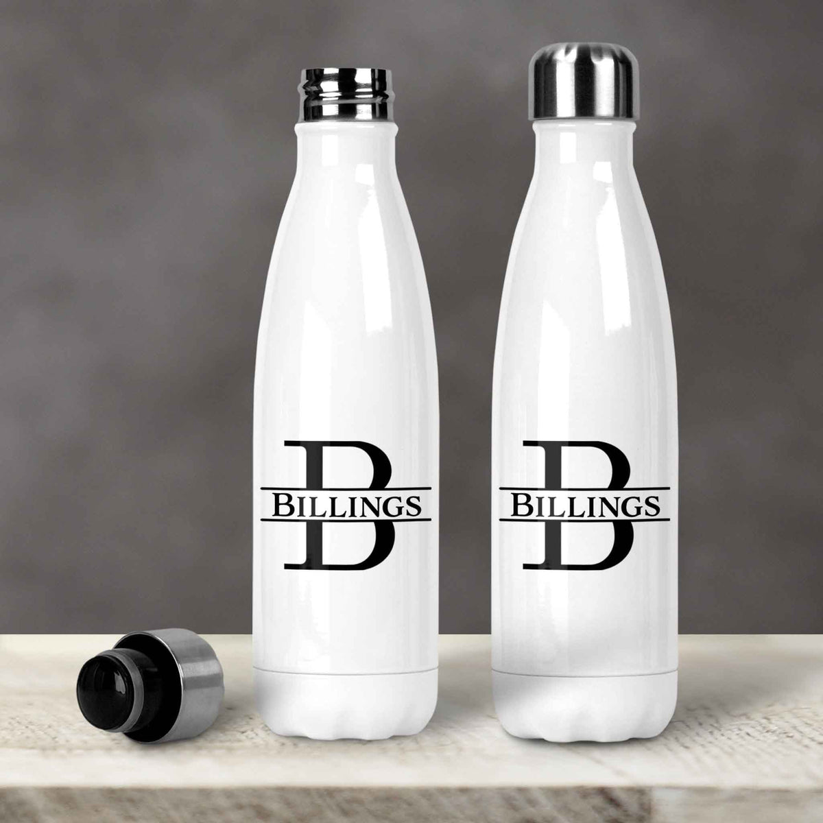 Personalized Water Bottles | Custom Stainless Steel Water Bottles | 20 oz | Split Letter Monogram