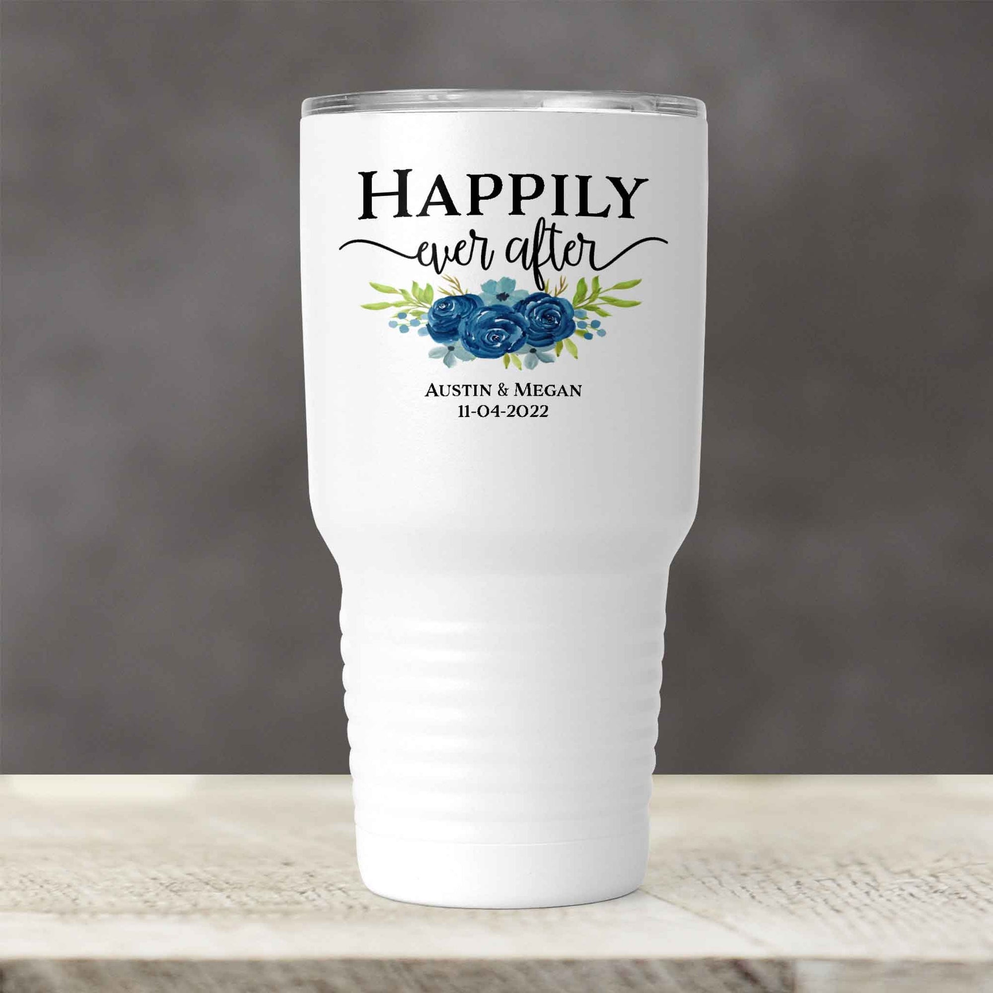 Personalized Tumbler | Custom Insulated Tumbler | Ringneck Travel Mug | Happily Ever After Navy Bouquet