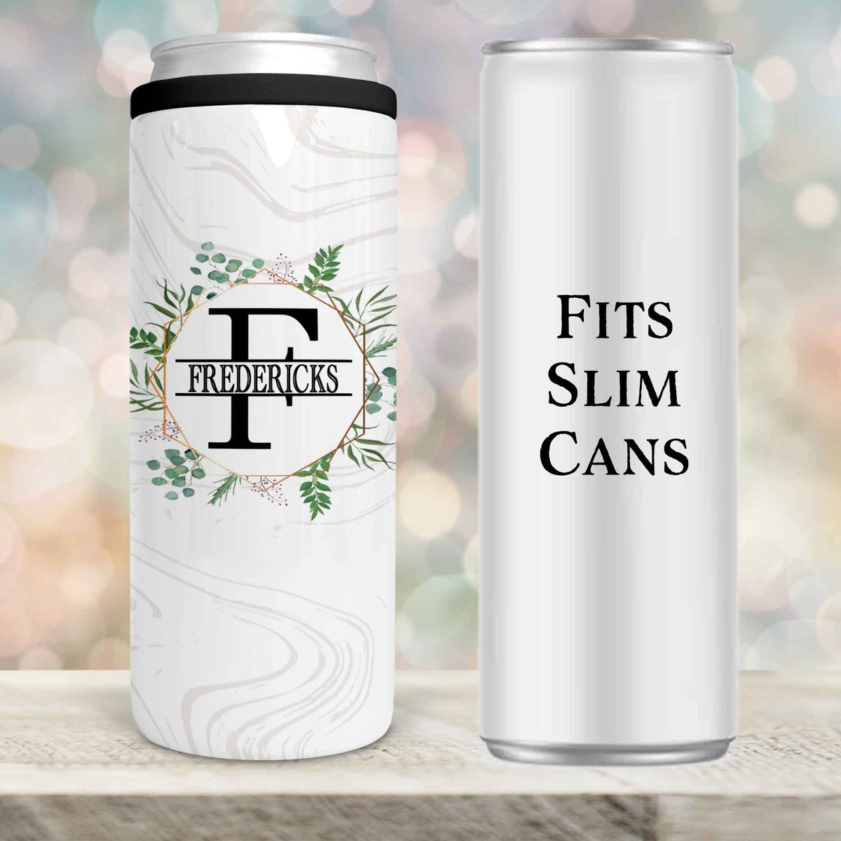 Personalized Skinny Beverage Insulator | Custom Skinny Can Cooler | Spring Wreath