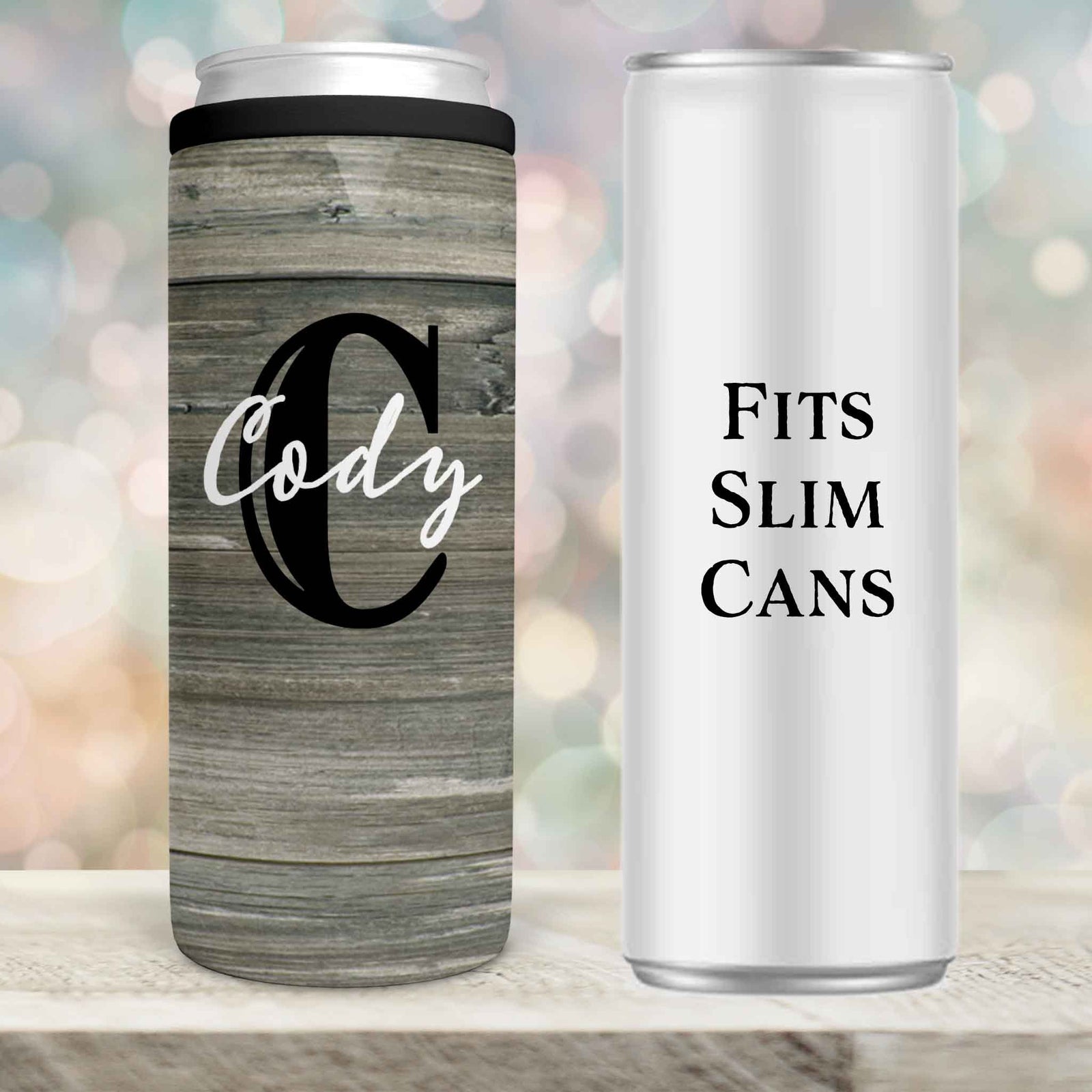 Personalized Skinny Beverage Insulator | Custom Skinny Can Cooler | Rustic Monogram