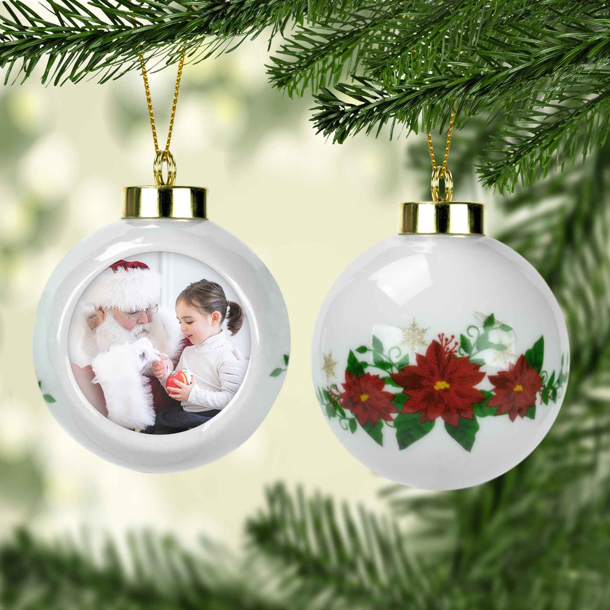 Photo Holiday Ornaments | Personalized Christmas Ornaments | Custom Photo Noel and Holly Leaf