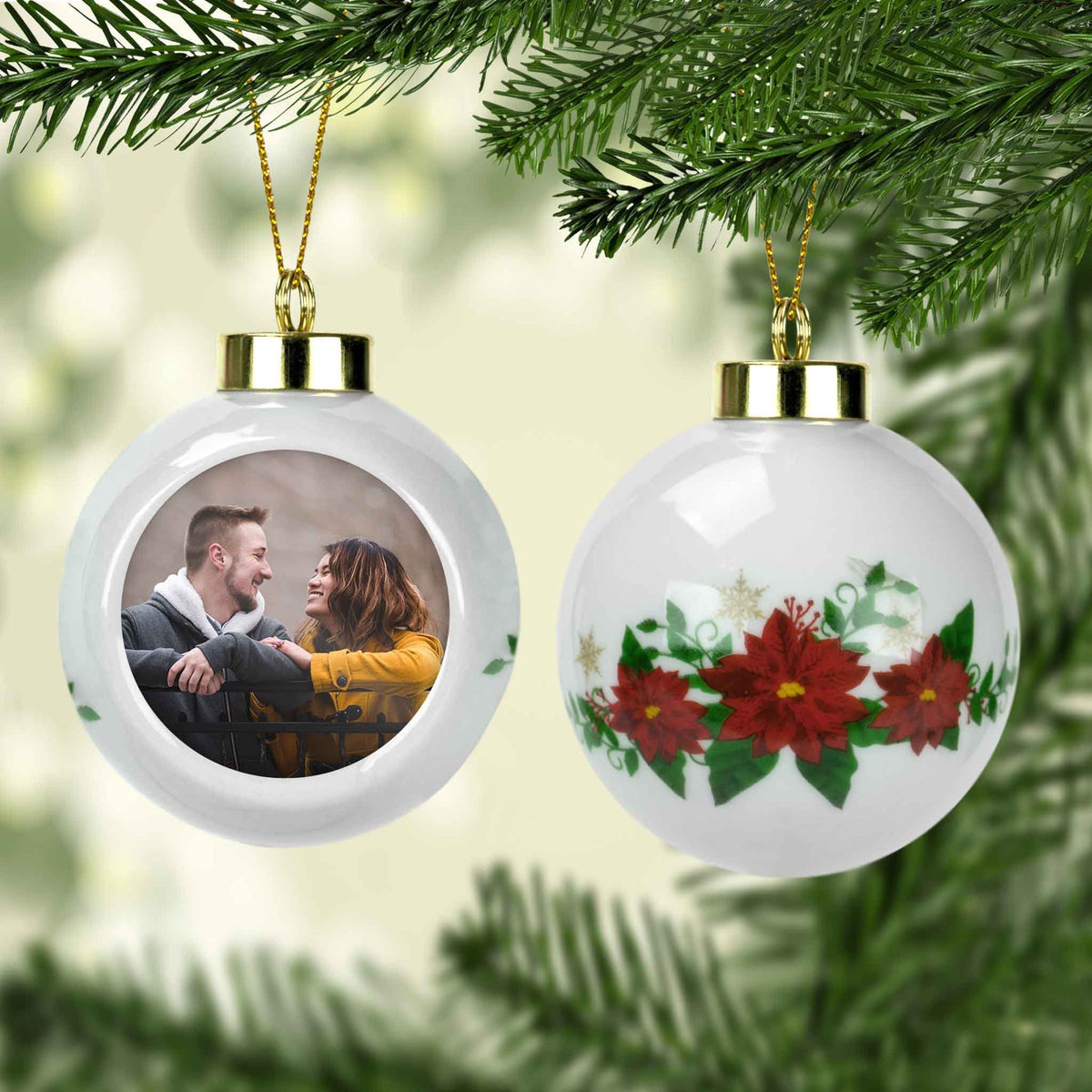 Photo Holiday Ornaments | Personalized Christmas Ornaments | Custom Photo Poinsettia