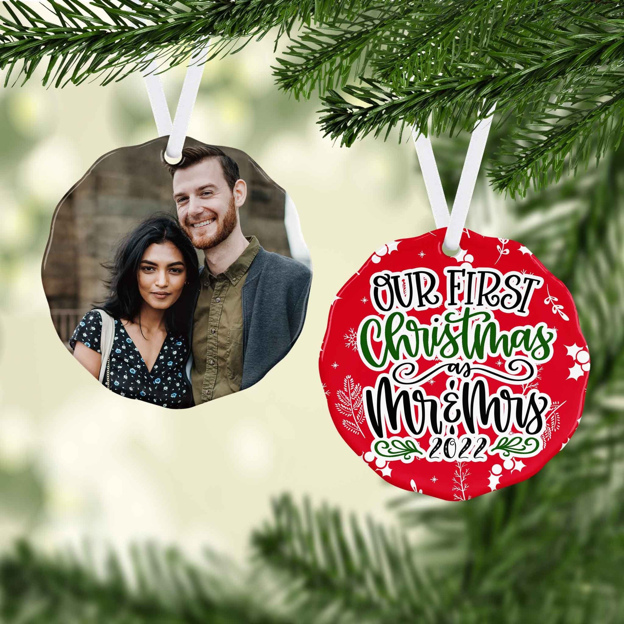 Photo Holiday Ornaments | Personalized Christmas Ornaments | Our First Christmas as Mr and Mrs Scallop