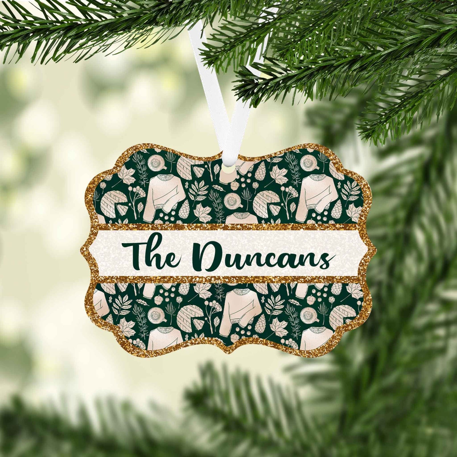 Photo Holiday Ornaments | Personalized Christmas Ornaments | Green Sweater Family