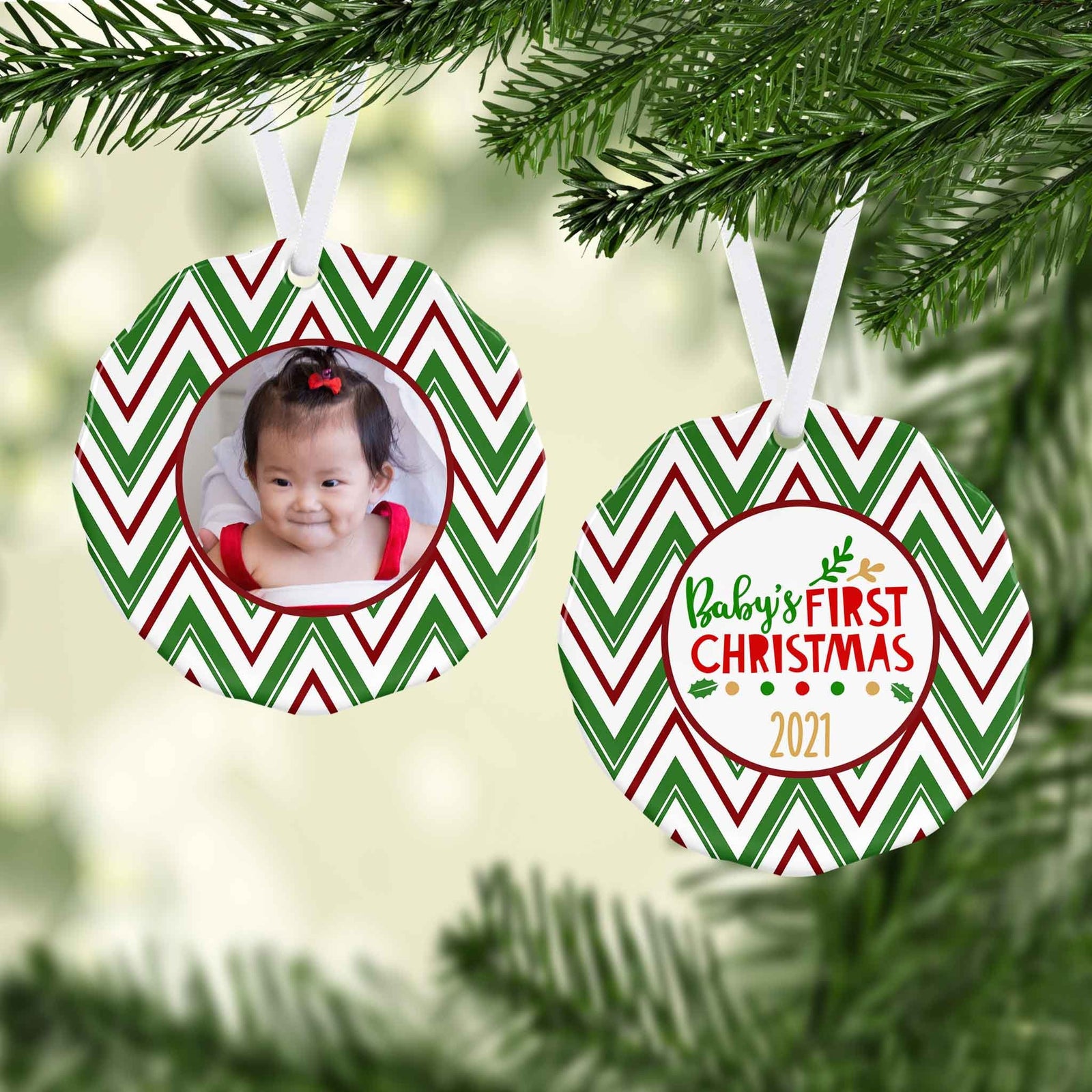 Photo Holiday Ornaments | Personalized Christmas Ornaments | Babys First Christmas Scallop
