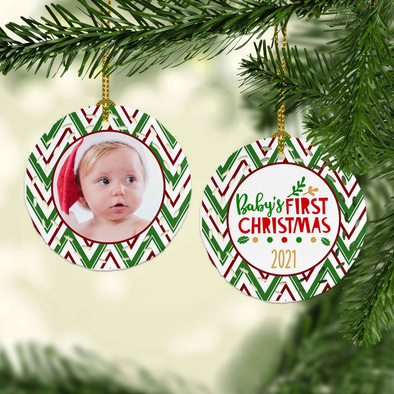 Photo Holiday Ornaments | Personalized Christmas Ornaments | Babys First Christmas Wreath