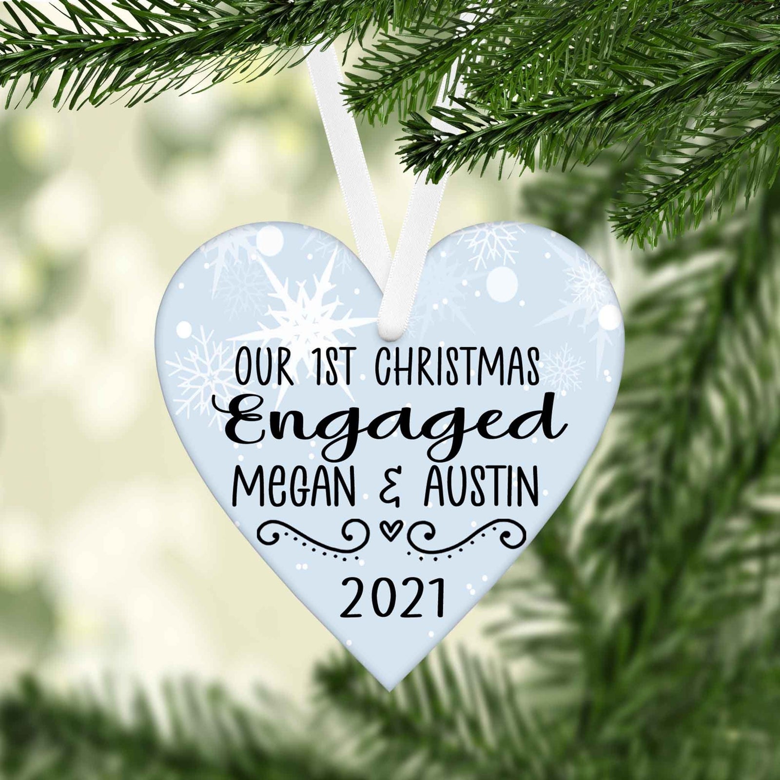 Photo Holiday Ornaments | Personalized Christmas Ornaments | First Christmas Engaged Snow