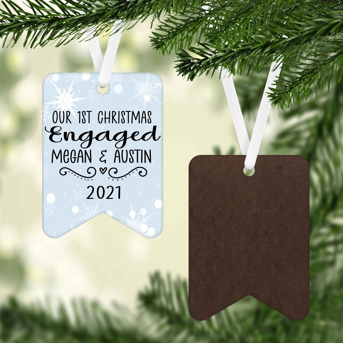 Photo Holiday Ornaments | Personalized Christmas Ornaments | First Christmas Engaged Snow