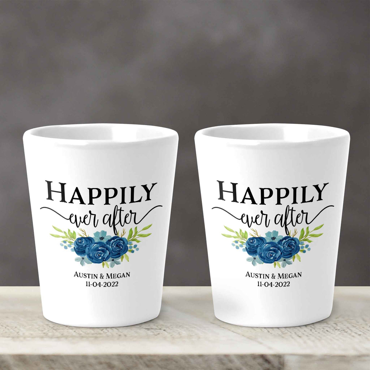 Custom Shot Glass | Personalized Shot Glass | Happily Ever After All Navy Bouquet