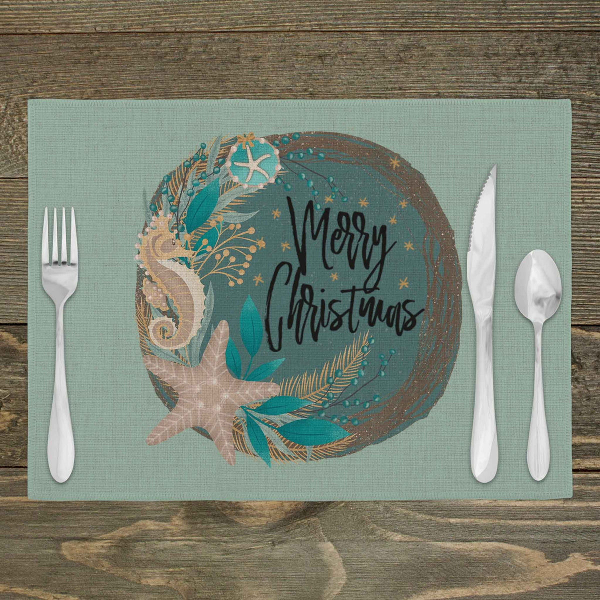Custom Placemats | Personalized Dining and Serving | Seahorse Wreath