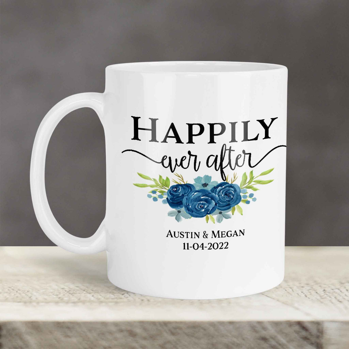 Custom Coffee Mug | Personalized Coffee Mug | Happily Ever After Navy Bouquet