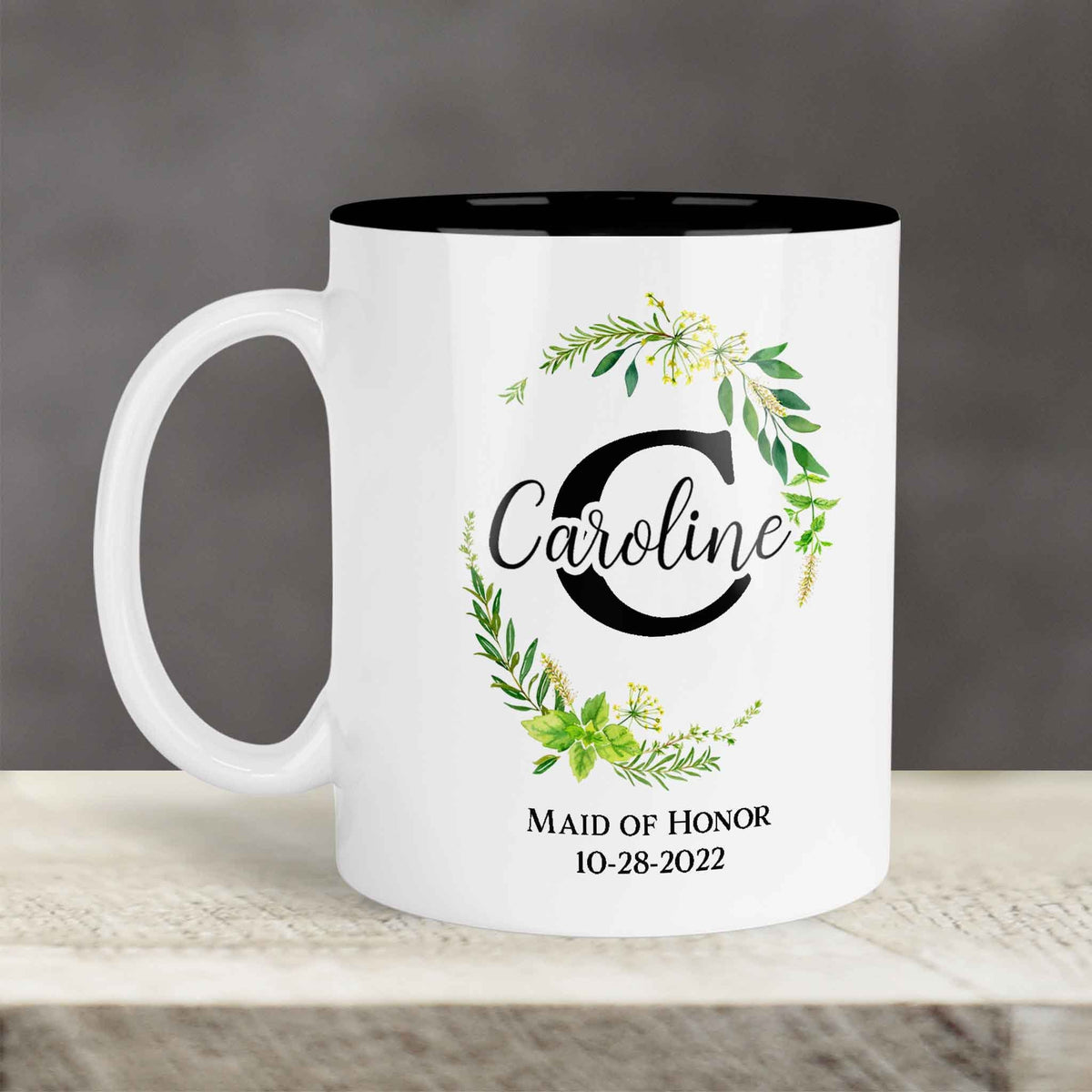 Custom Coffee Mug | Personalized Coffee Mug | Green Leaf Monogram Frame