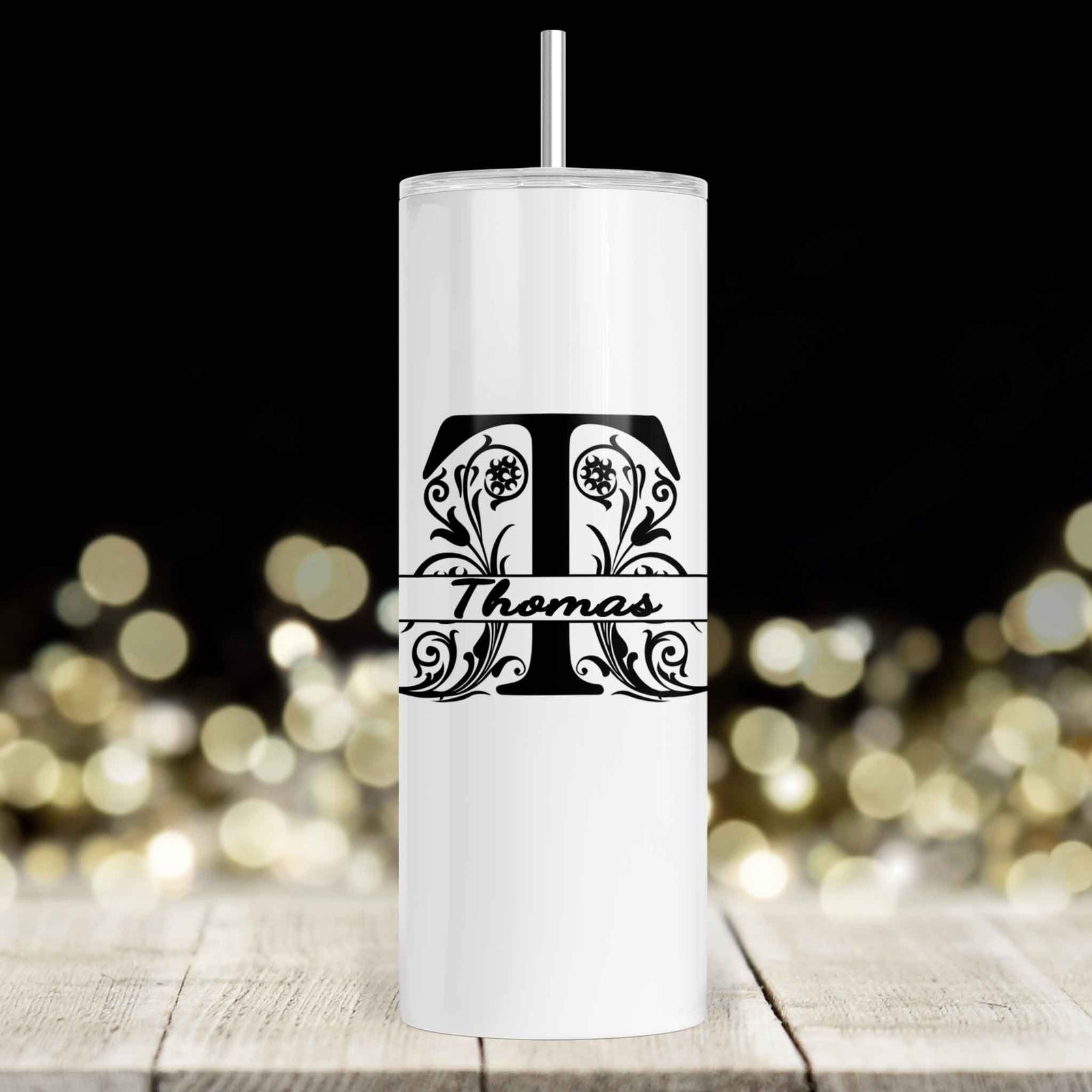 Personalized Skinny Tumbler | Custom Tumbler with Metal Straw | Regal Monogram