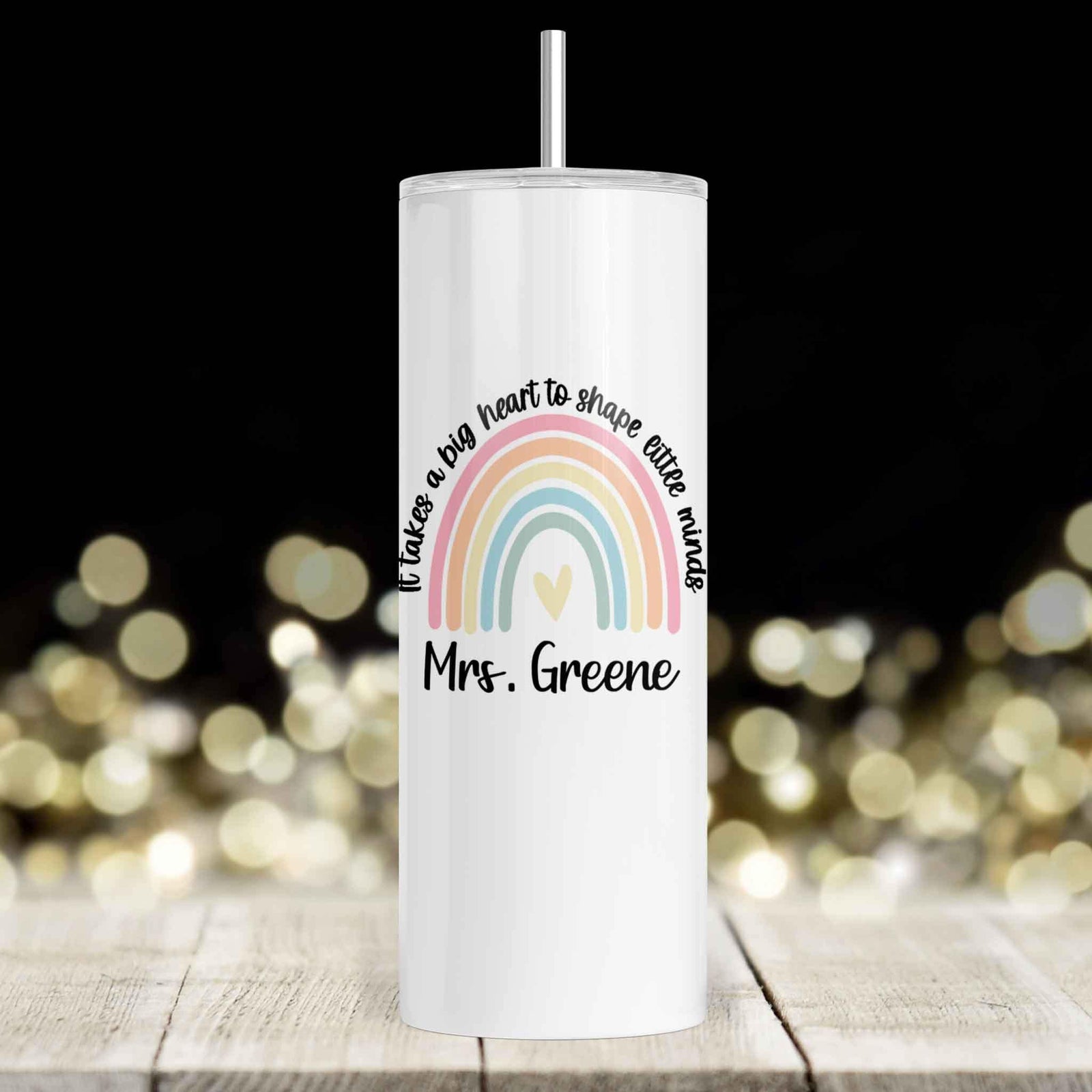 Personalized Skinny Tumbler | Custom Tumbler with Metal Straw | Teacher It Takes a Big Heart