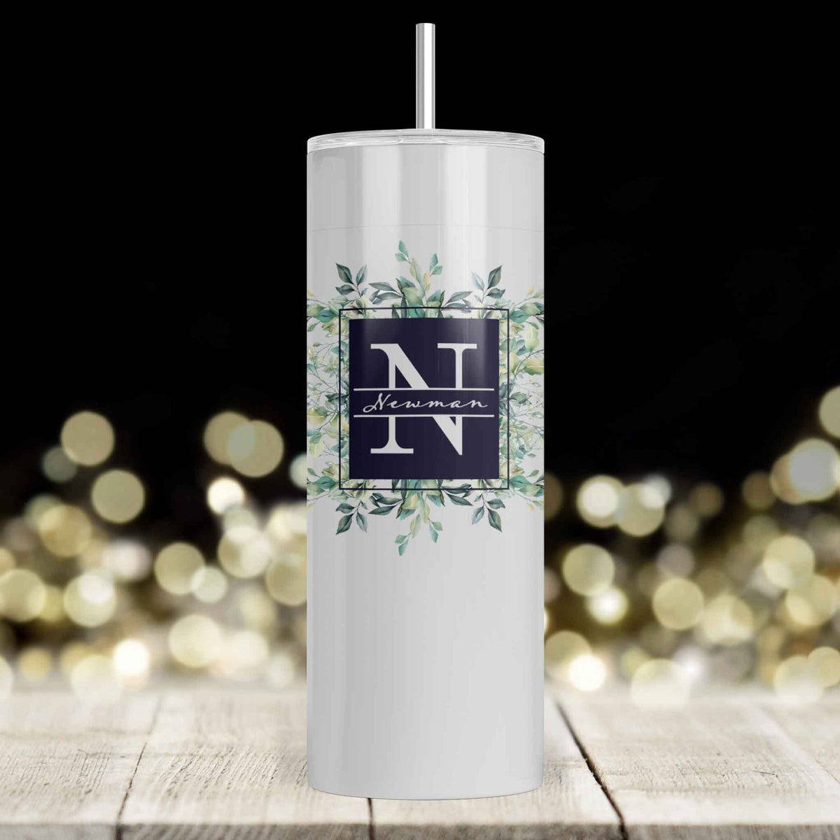 Personalized Skinny Tumbler | Custom Tumbler with Metal Straw | Succelent Bouquet