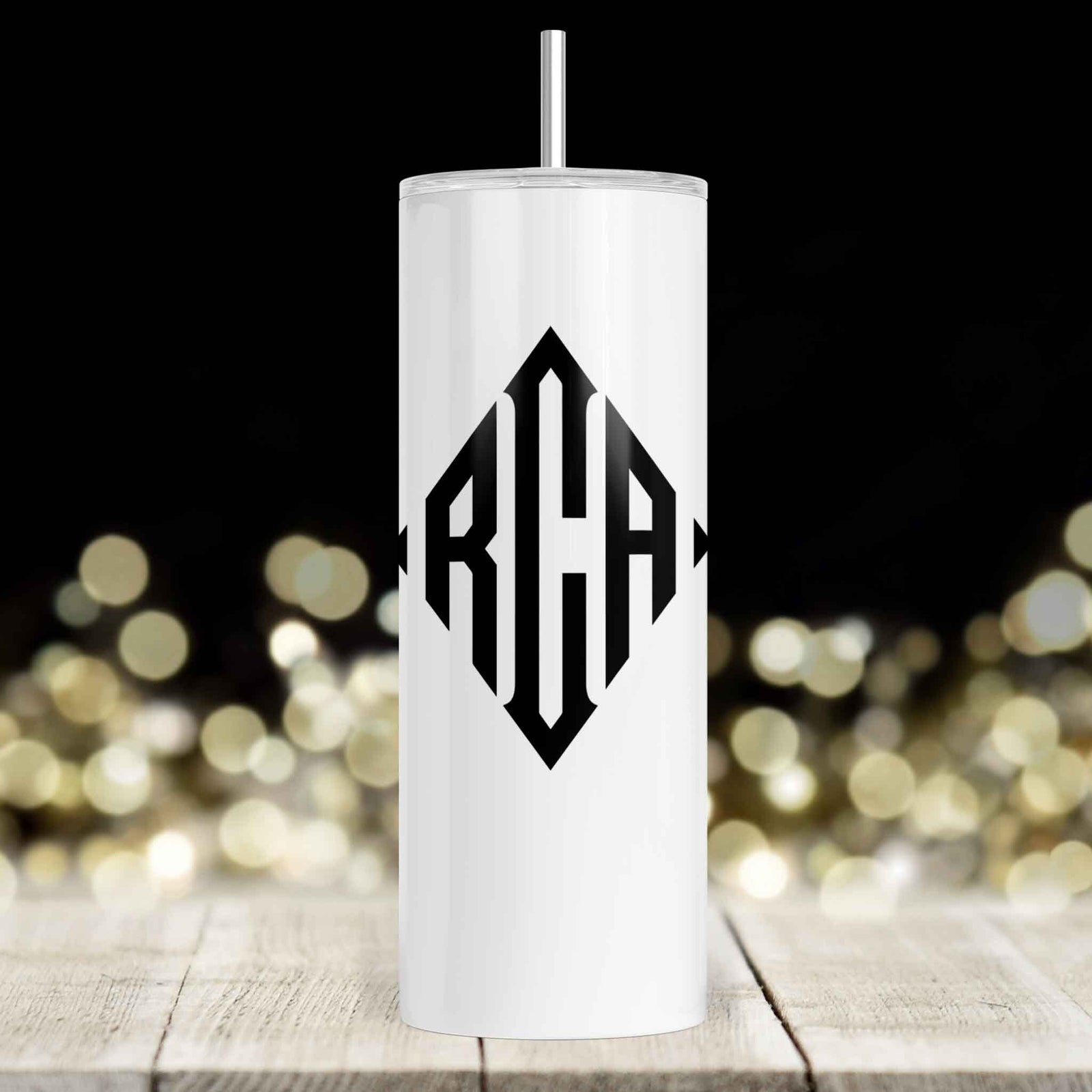 Personalized Skinny Tumbler | Custom Tumbler with Metal Straw | Diamond Monogram