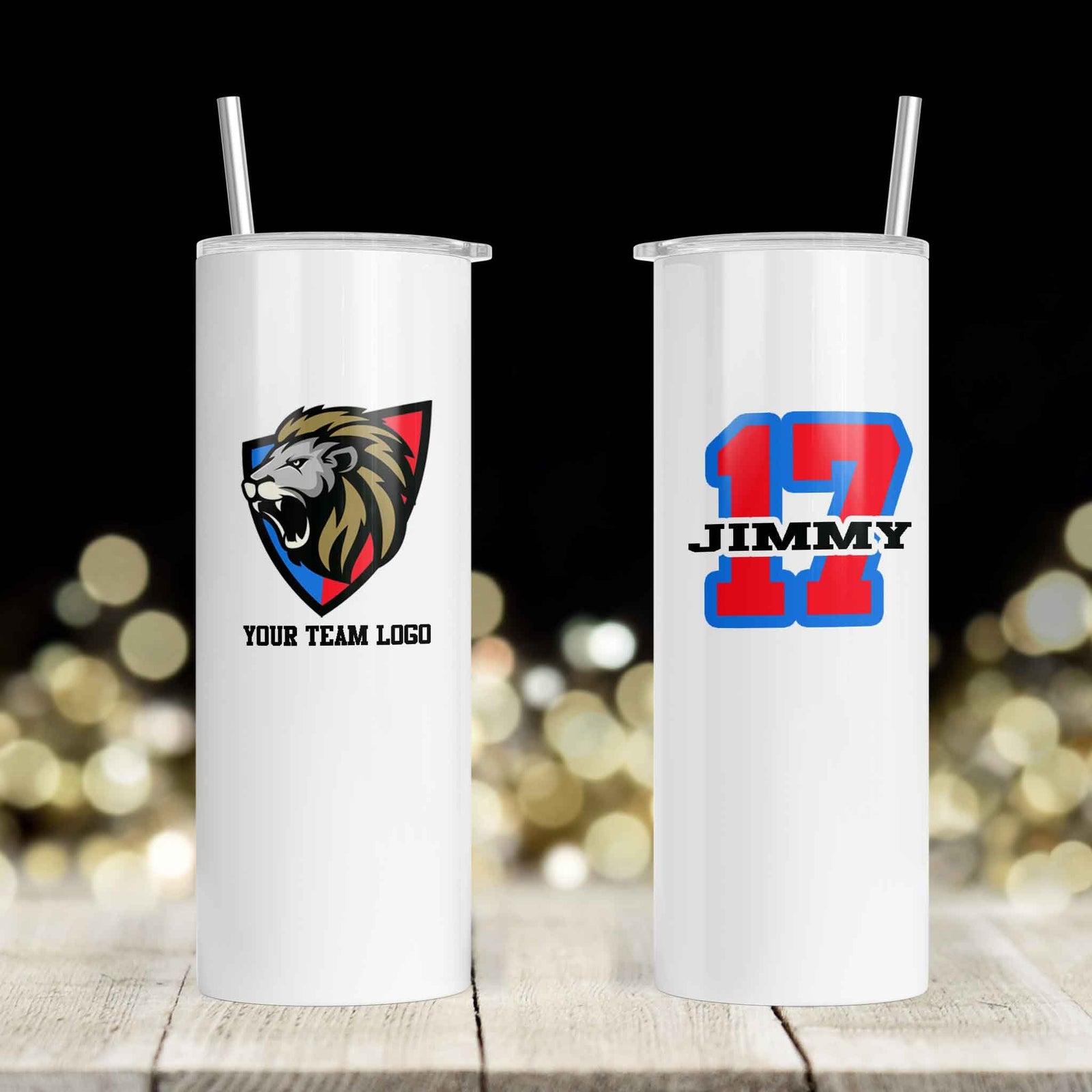 Personalized Skinny Tumbler | Custom Tumbler with Metal Straw | Custom Team Logo