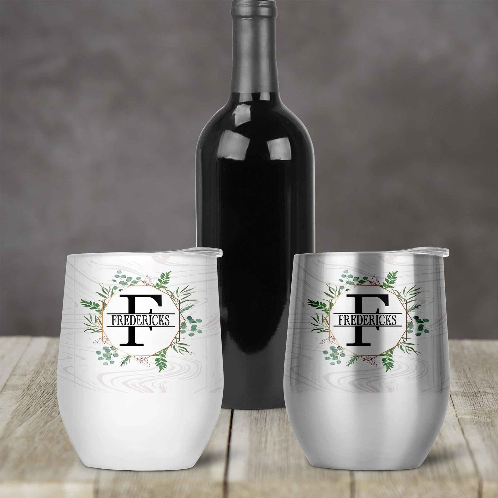 Personalized Stemless Wine Tumbler | Custom Wine Gifts | Wine Glass | Spring Wreath