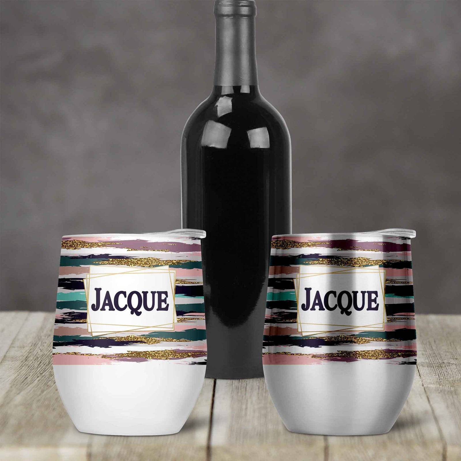 Personalized Stemless Wine Tumbler | Custom Wine Gifts | Wine Glass | Blue & Pink Brushstroke