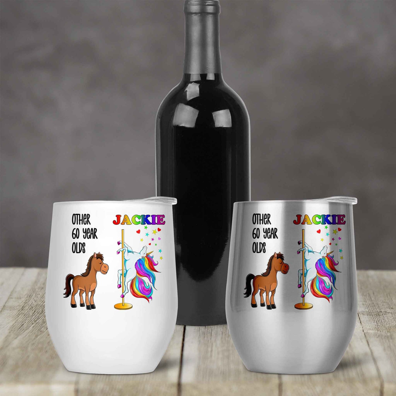 Personalized Stemless Wine Tumbler | Custom Wine Gifts | Wine Glass | Unicorn Birthday Dancer