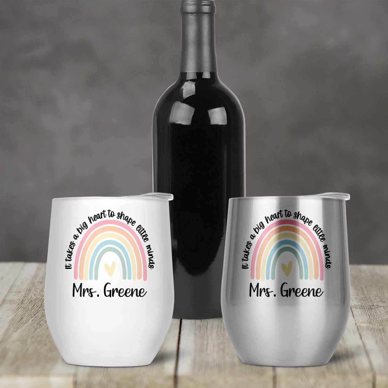 Personalized Stemless Wine Tumbler | Custom Wine Gifts | Wine Glass | Teacher It Takes a Big Heart