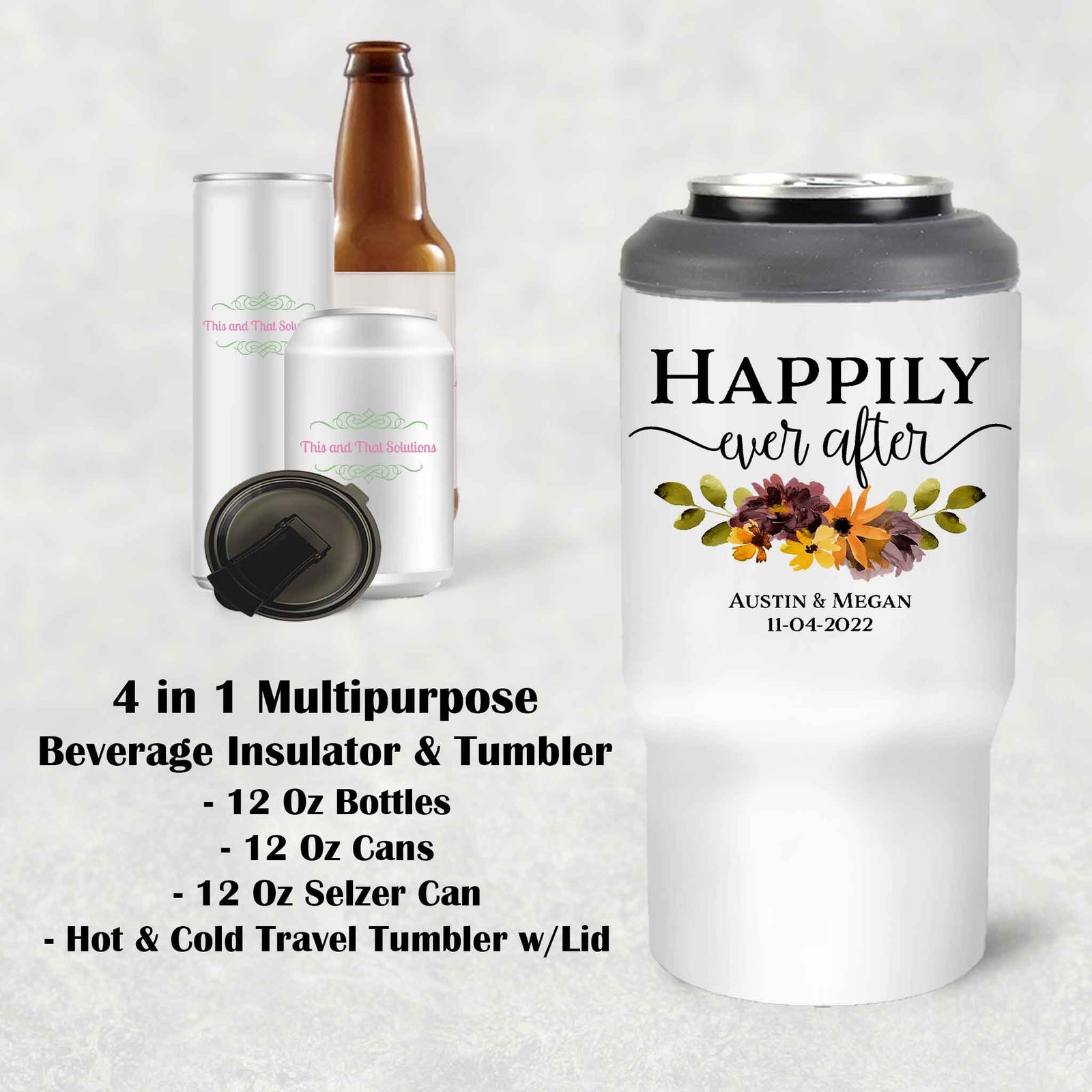 Custom Skinny Beverage Insulator | Personalized Tumbler | Happily Ever After Fall Floral
