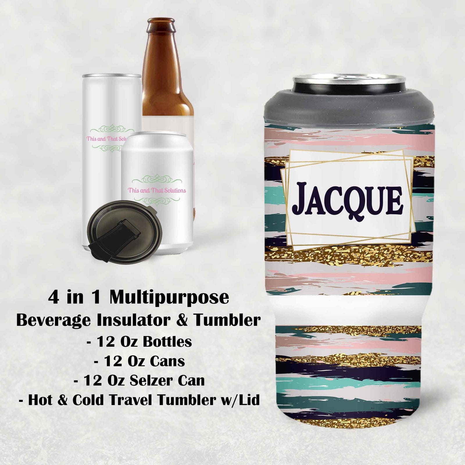 Custom Skinny Beverage Insulator | Personalized Tumbler | Blue & Pink Brushstroke