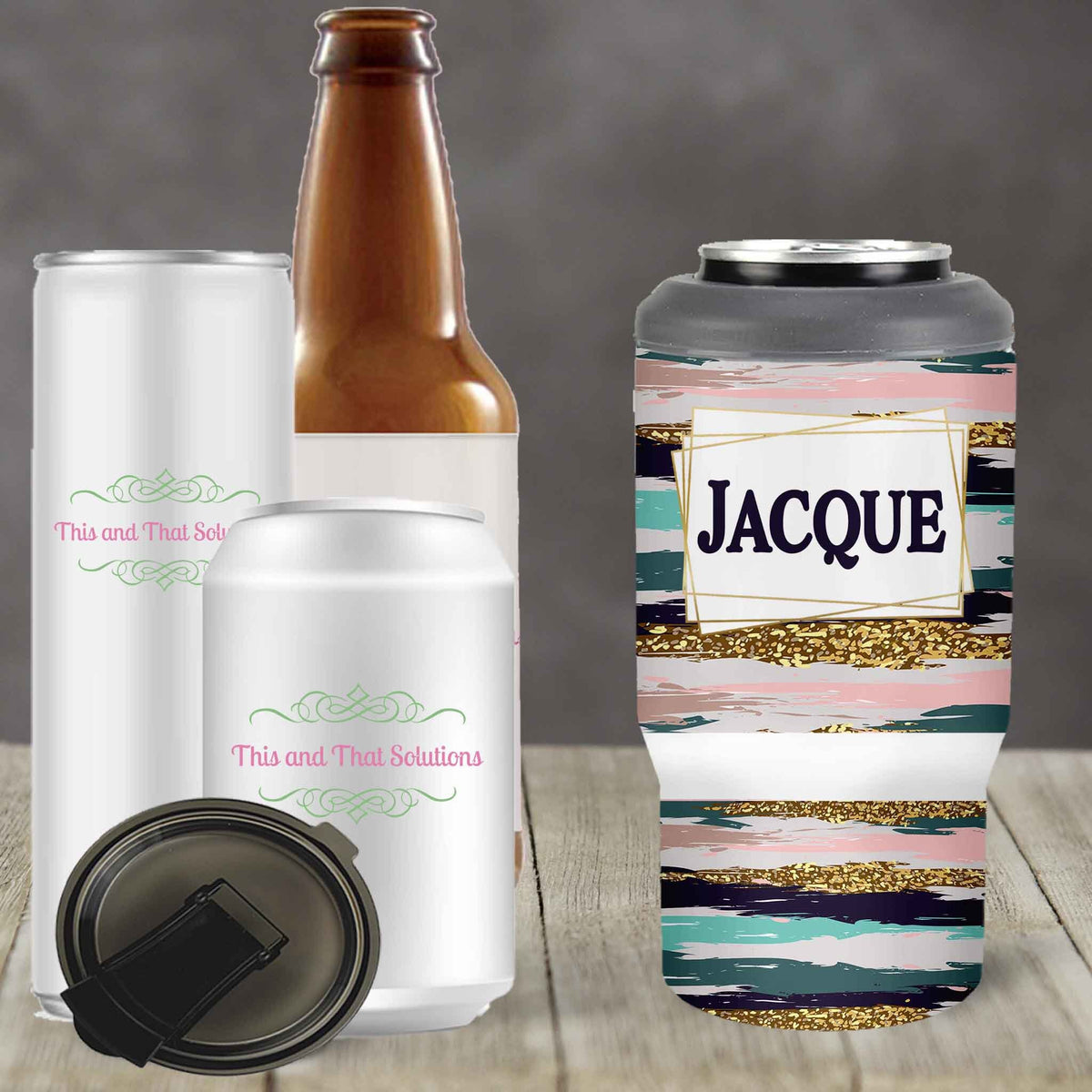 Custom Skinny Beverage Insulator | Personalized Tumbler | Blue &amp; Pink Brushstroke