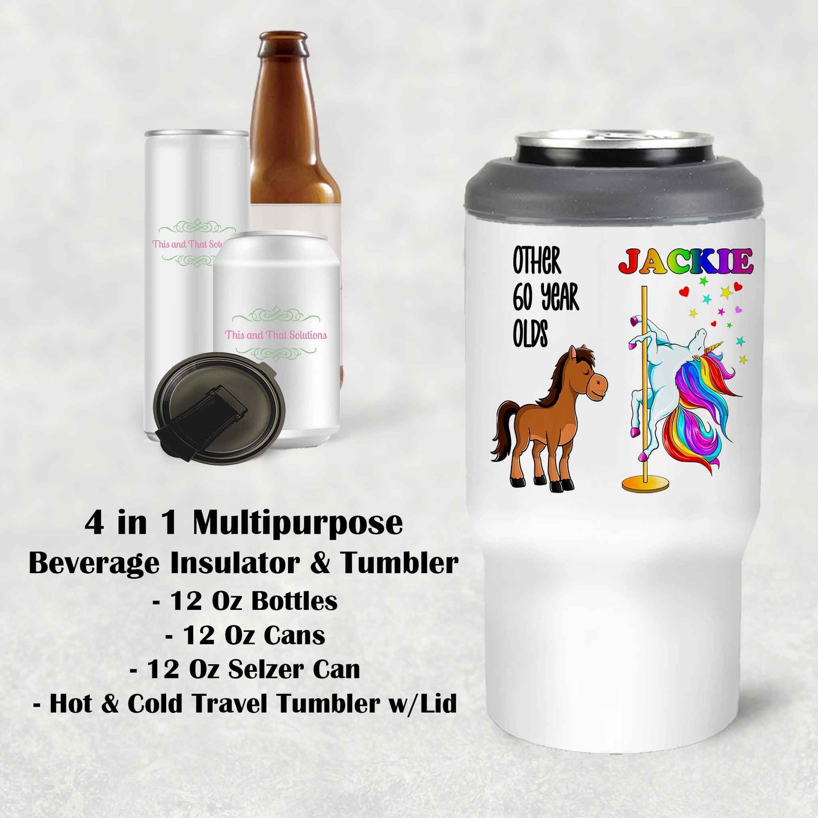 Custom Skinny Beverage Insulator | Personalized Tumbler | Unicorn Birthday Dancer