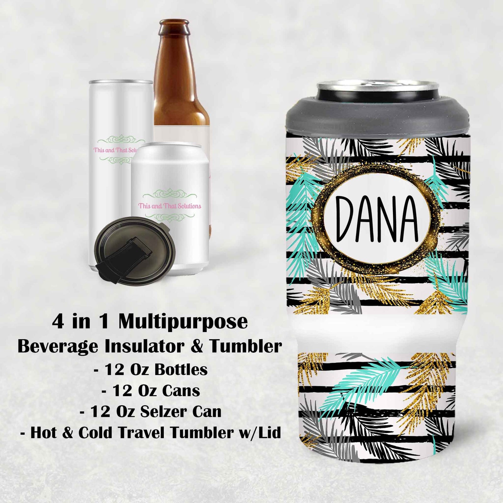 Custom Skinny Beverage Insulator | Personalized Tumbler | Glitter Palm
