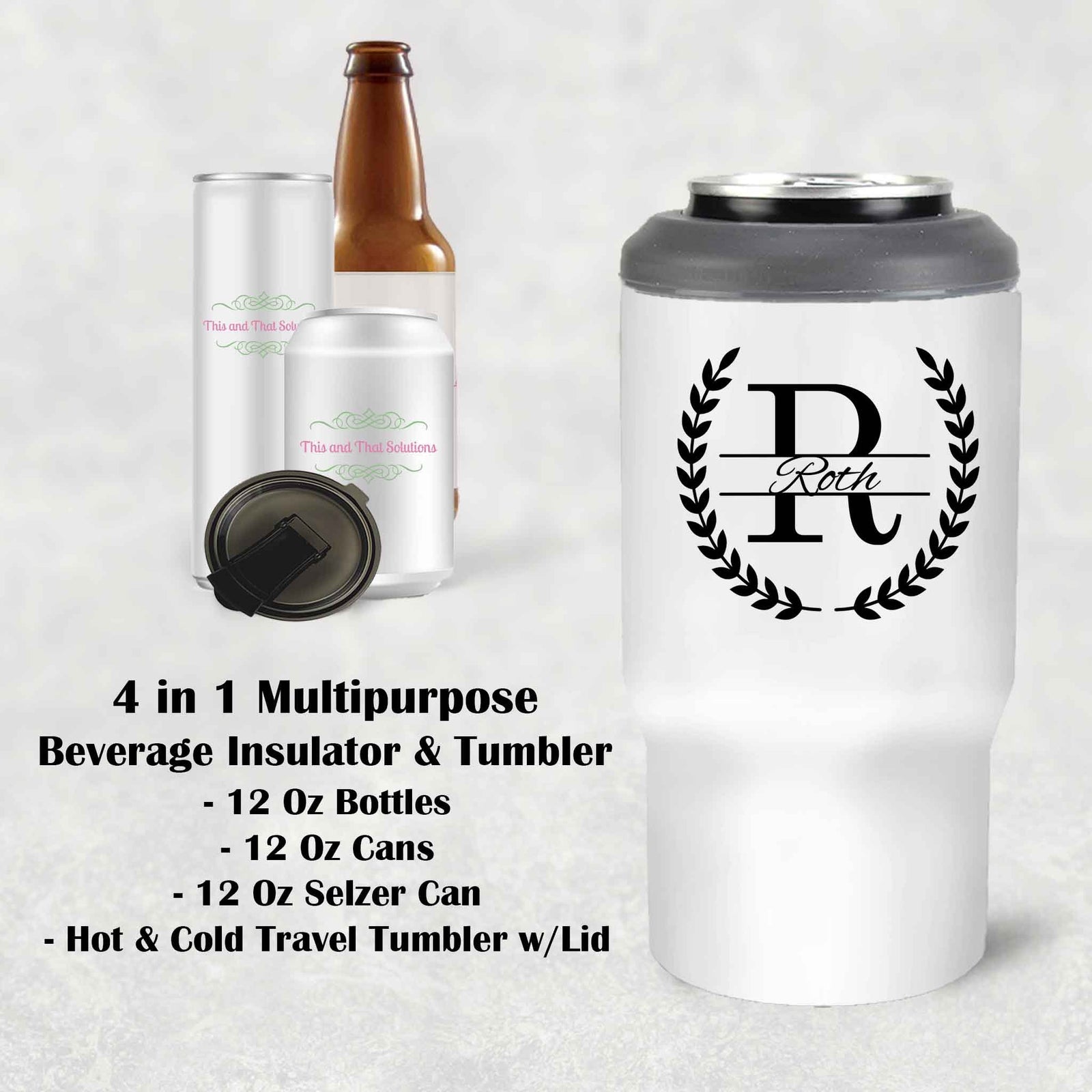 Custom Skinny Beverage Insulator | Personalized Tumbler | Laurel Wreath Marble