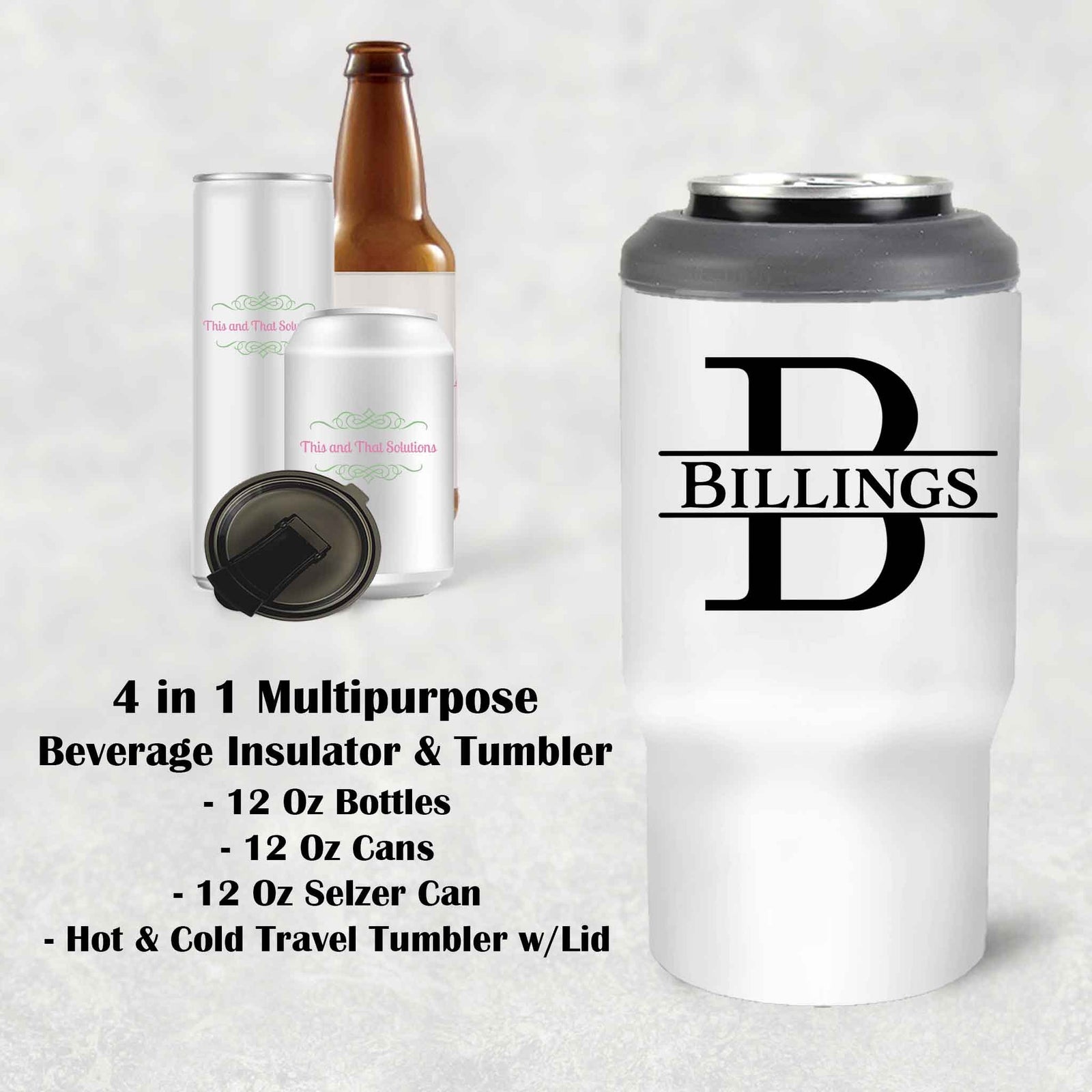 Custom Skinny Beverage Insulator | Personalized Tumbler | Split Letter Monogram