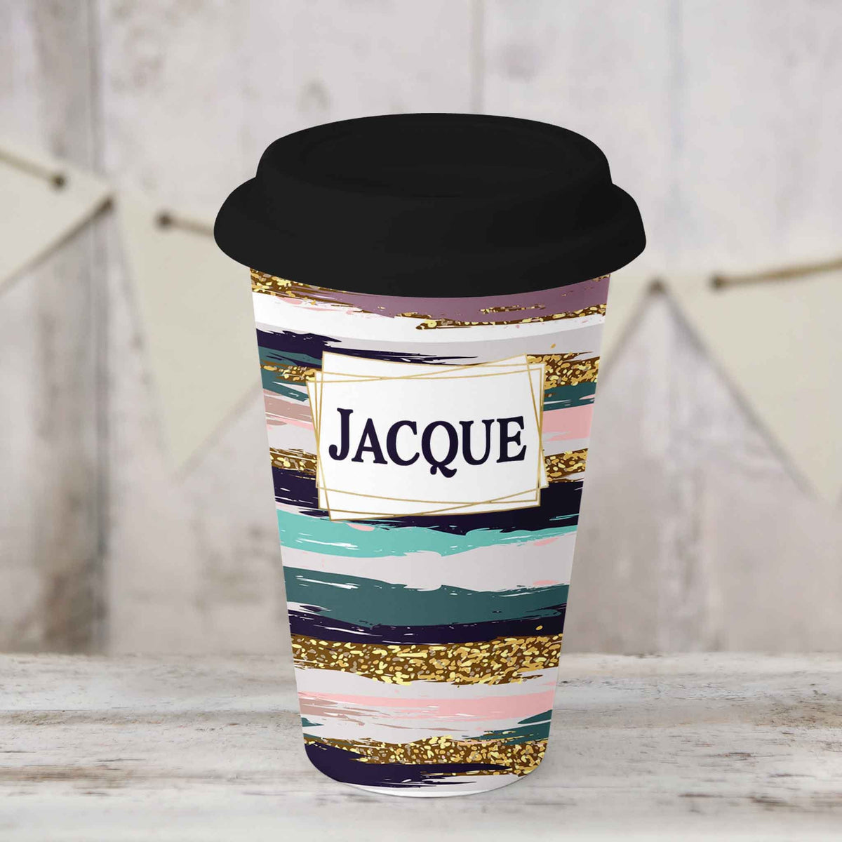 Custom Coffee Tumbler | Personalized Coffee Travel Mug | Blue and Pink Brushstroke