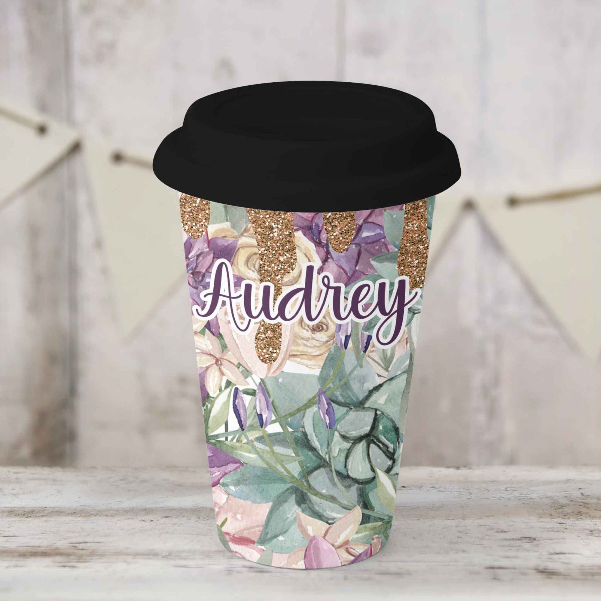 Custom Coffee Tumbler | Personalized Coffee Travel Mug | Succelent Glitter