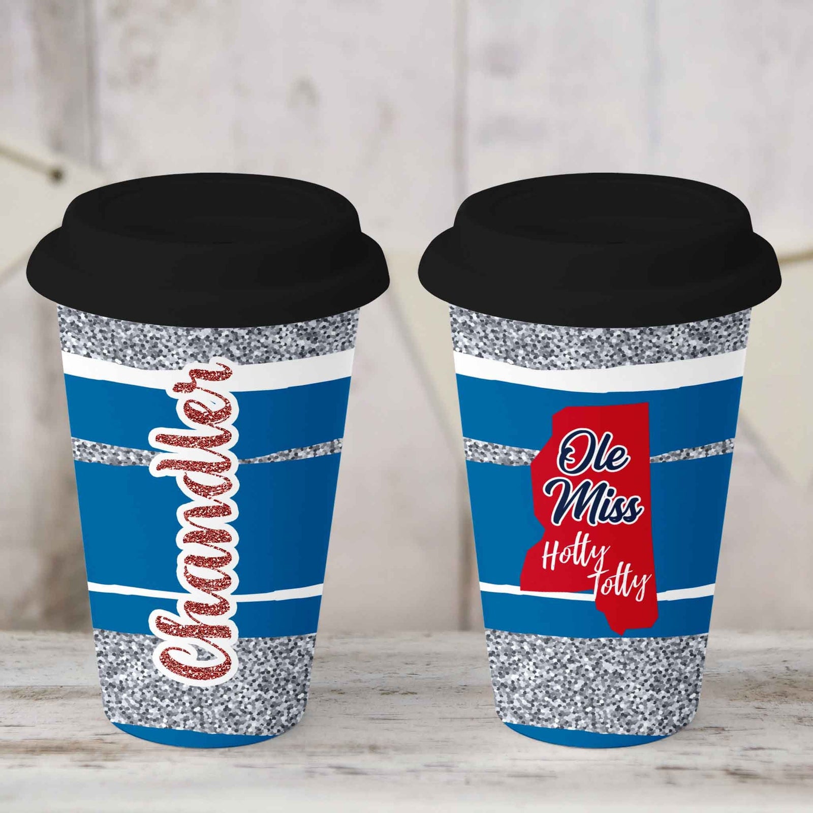 Custom Coffee Tumbler | Personalized Coffee Travel Mug | Ole Miss Glitter