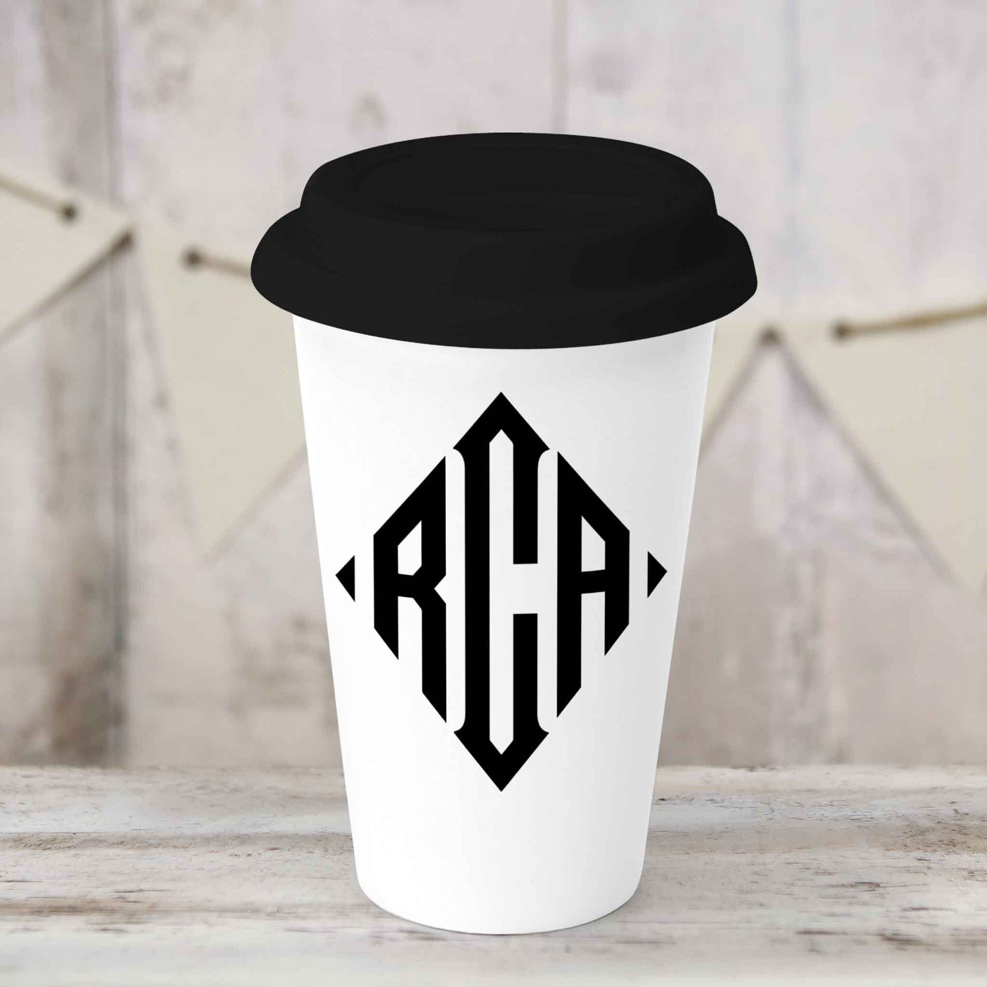 Custom Coffee Tumbler | Personalized Coffee Travel Mug | Diamond Monogram
