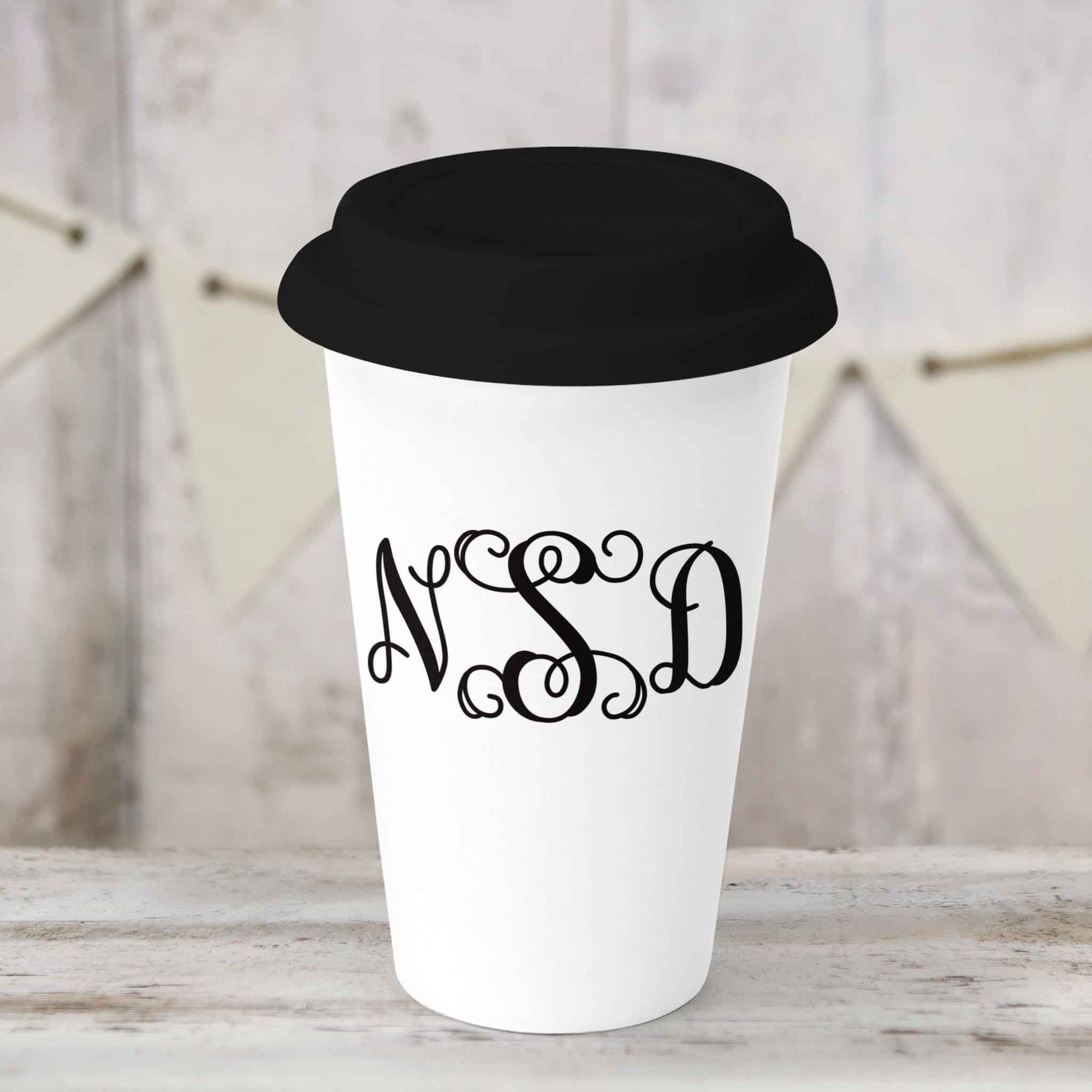 Custom Coffee Tumbler | Personalized Coffee Travel Mug | Vine Monogram