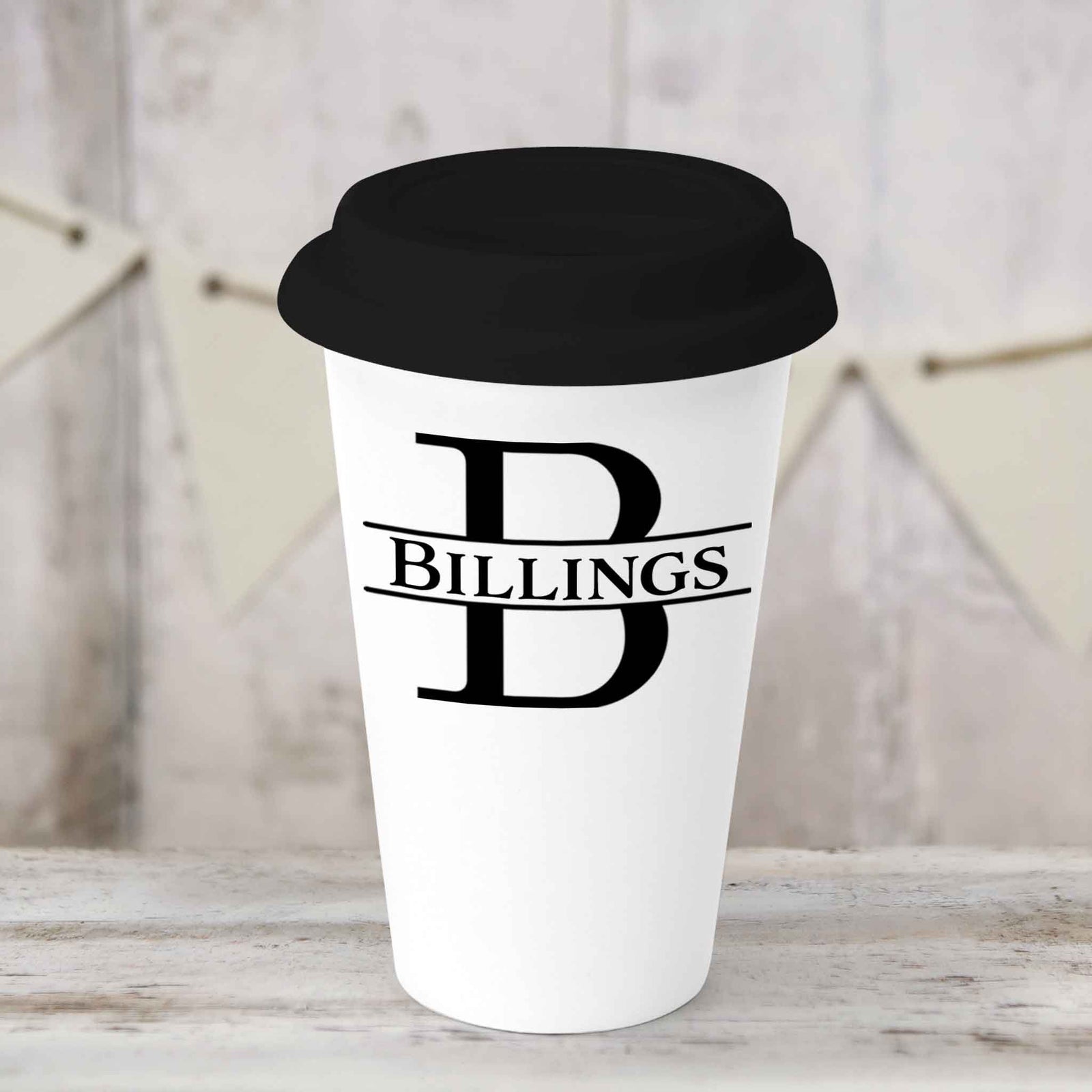 Custom Coffee Tumbler | Personalized Coffee Travel Mug | Split Letter Monogram