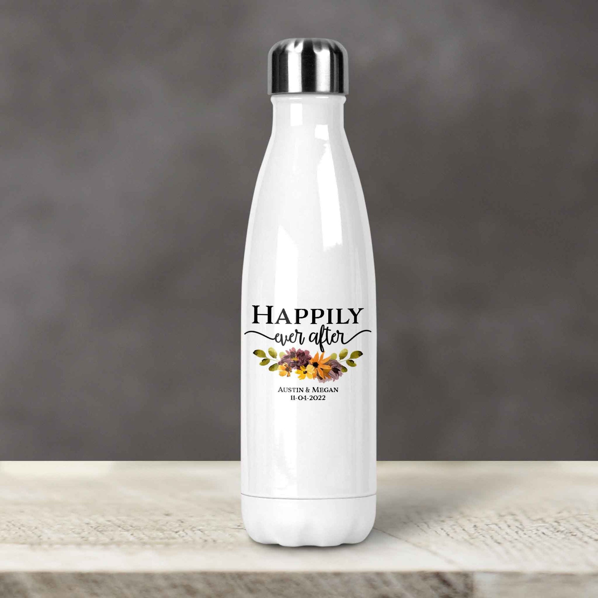 Personalized Water Bottles | Custom Stainless Steel Water Bottles | 17 oz Soda | Happily Ever After Fall Floral