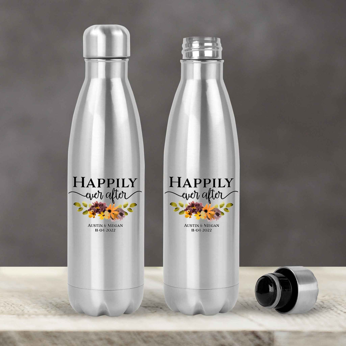 Personalized Water Bottles | Custom Stainless Steel Water Bottles | 17 oz Soda | Happily Ever After Fall Floral
