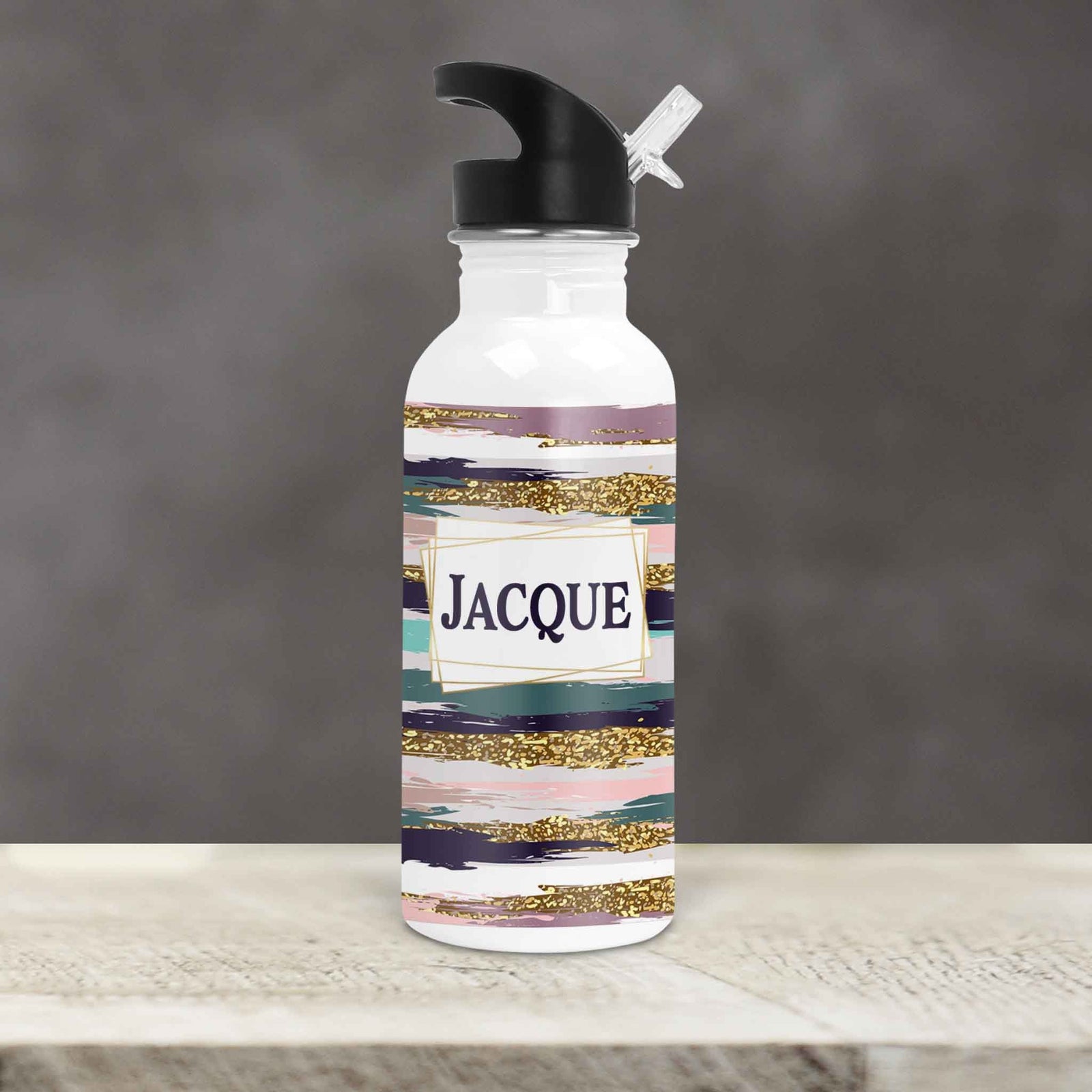 Personalized Water Bottles | Custom Stainless Steel Water Bottles | 20 oz | Blue & Pink Brushstroke