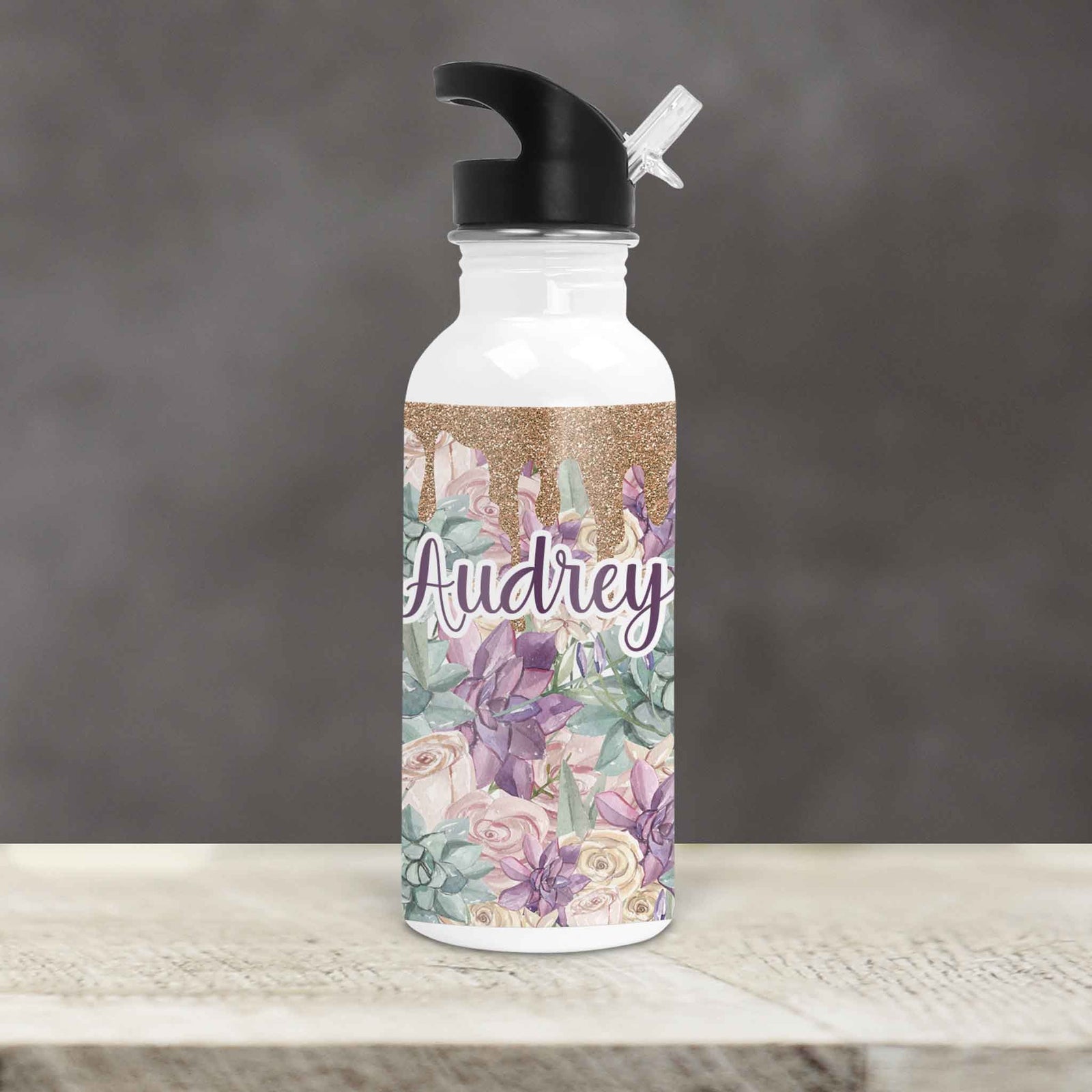 Personalized Water Bottles | Custom Stainless Steel Water Bottles | 20 oz | Succelent Glitter