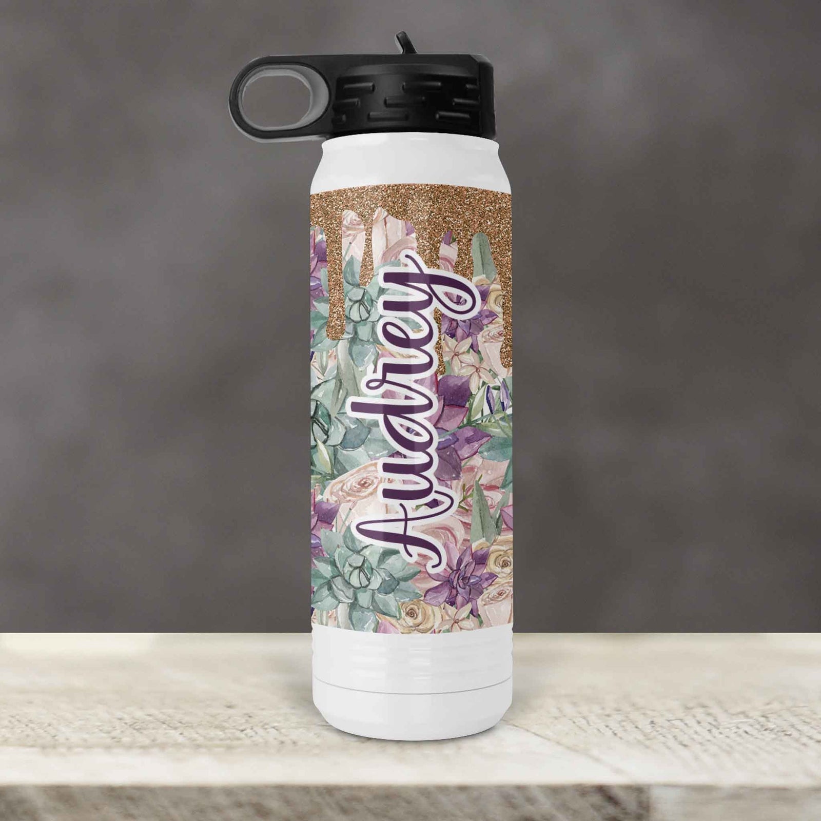 Personalized Water Bottles | Custom Stainless Steel Water Bottles | 30 oz | Succelent Glitter