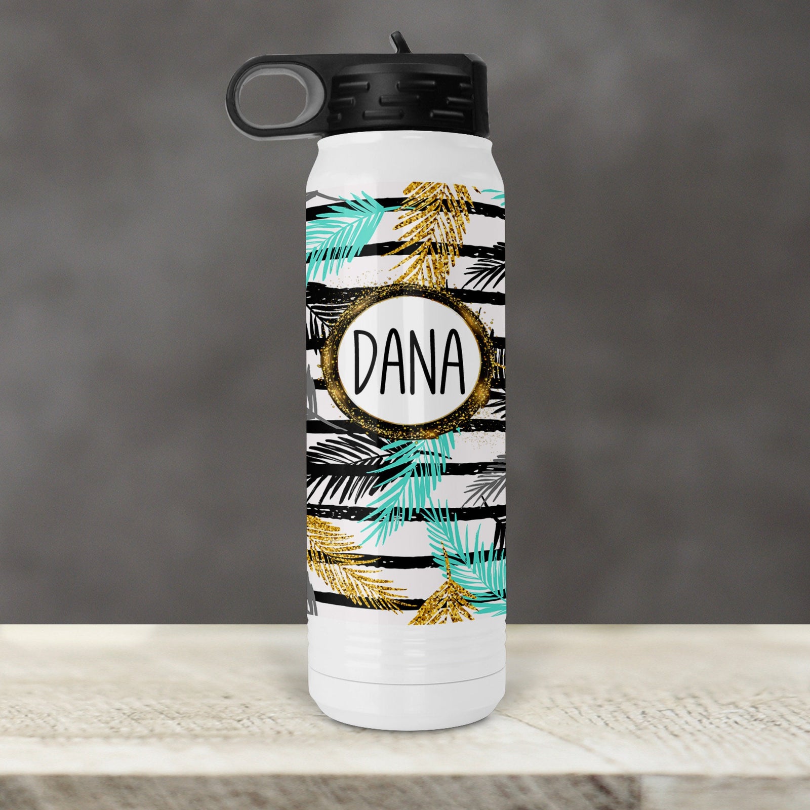 Personalized Water Bottles | Custom Stainless Steel Water Bottles | 30 oz | Glitter Palm