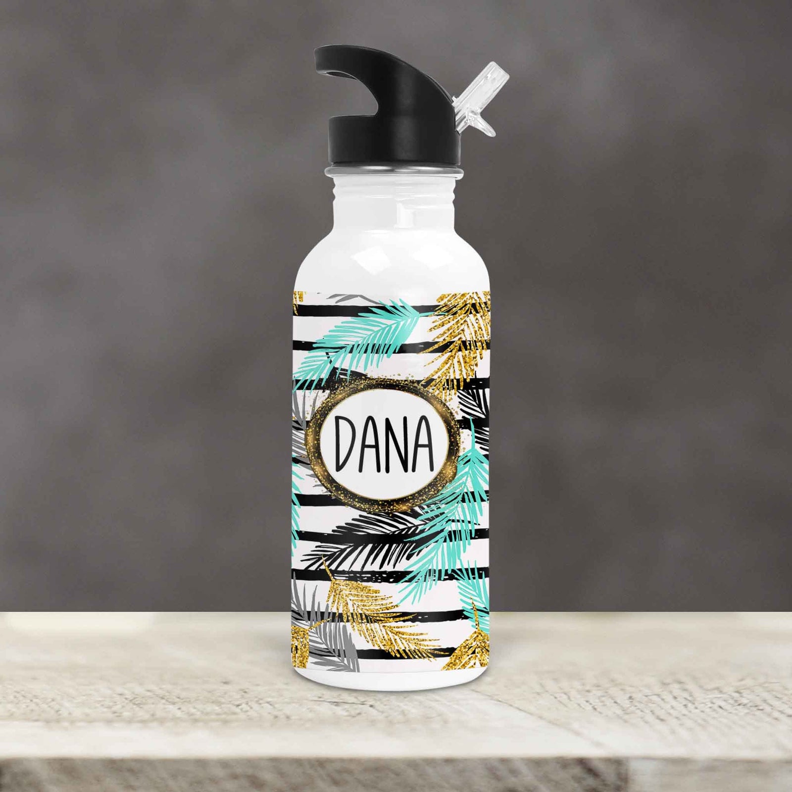 Personalized Water Bottles | Custom Stainless Steel Water Bottles | 20 oz | Glitter Palm