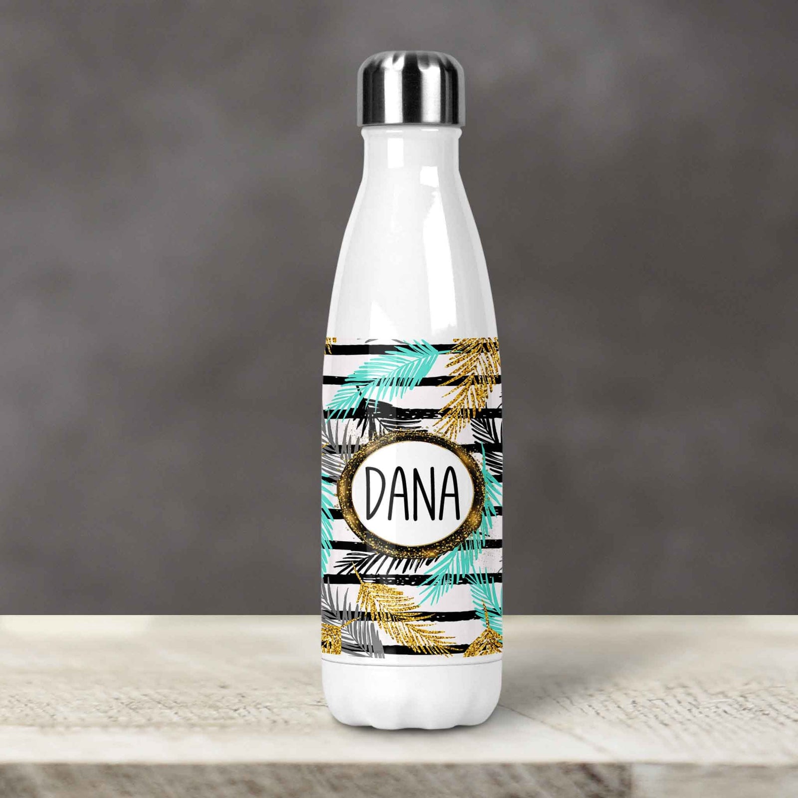 Personalized Water Bottles | Custom Stainless Steel Water Bottles | 17 oz Soda | Glitter Palm