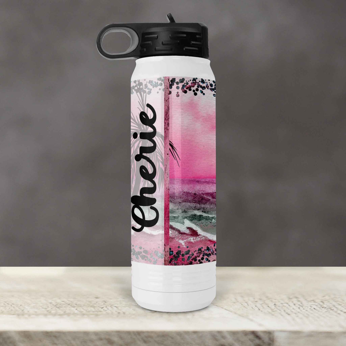 Personalized Water Bottles | Custom Stainless Steel Water Bottles | 20 oz | Pink Beach