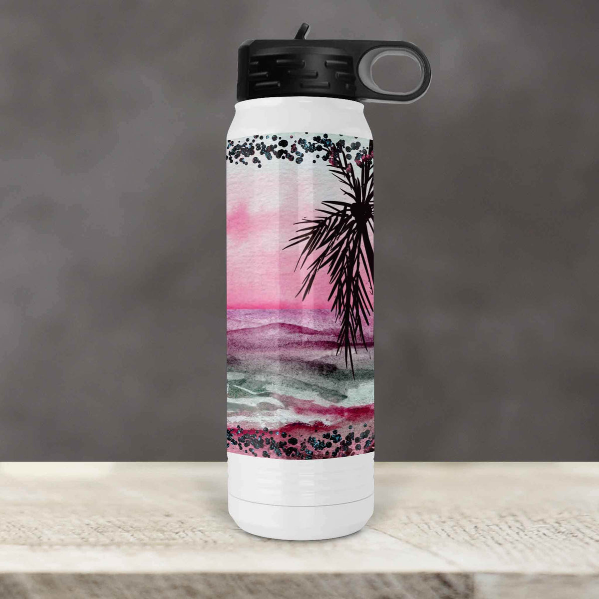 Personalized Water Bottles | Custom Stainless Steel Water Bottles | 20 oz | Pink Beach