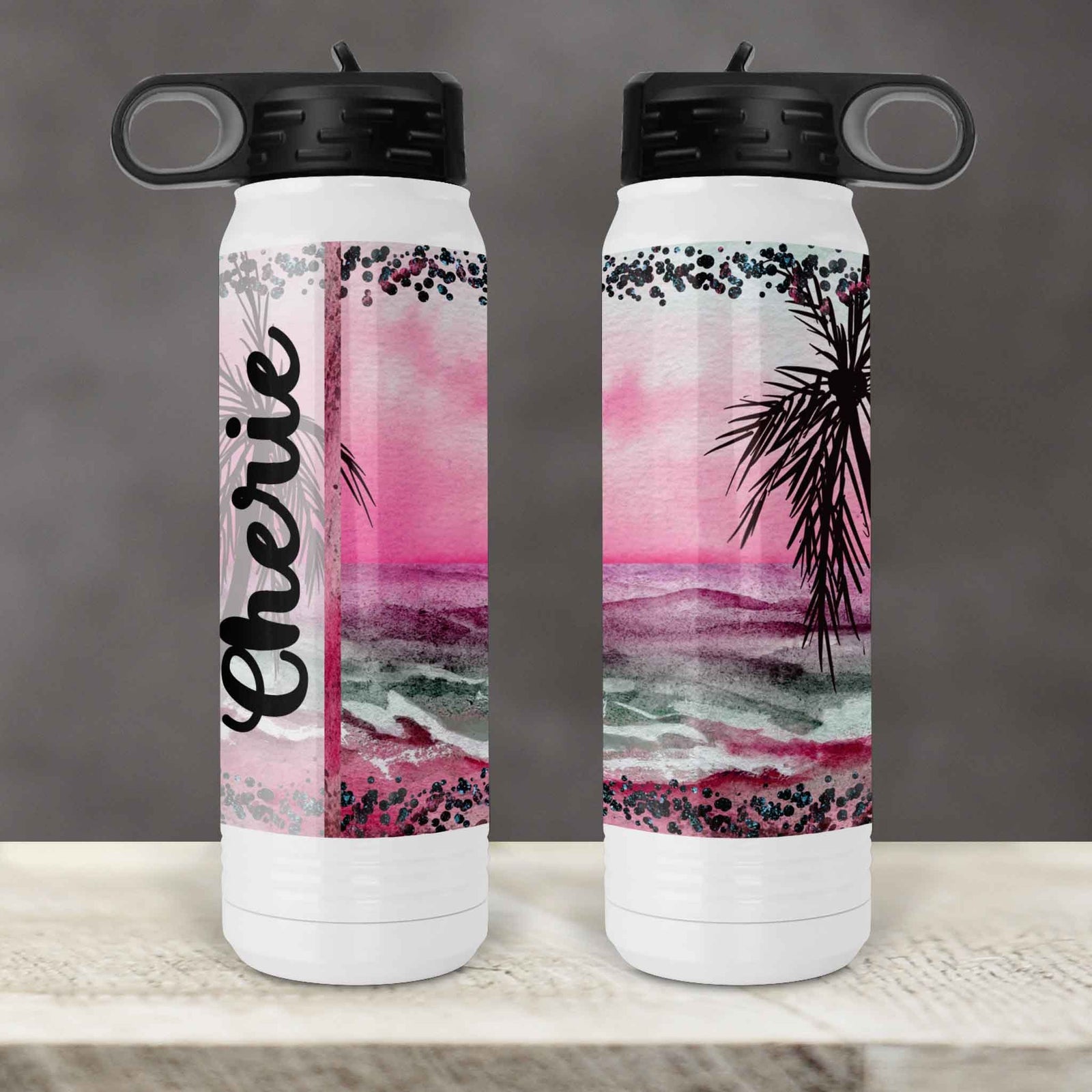 Personalized Water Bottles | Custom Stainless Steel Water Bottles | 30 oz | Pink Beach